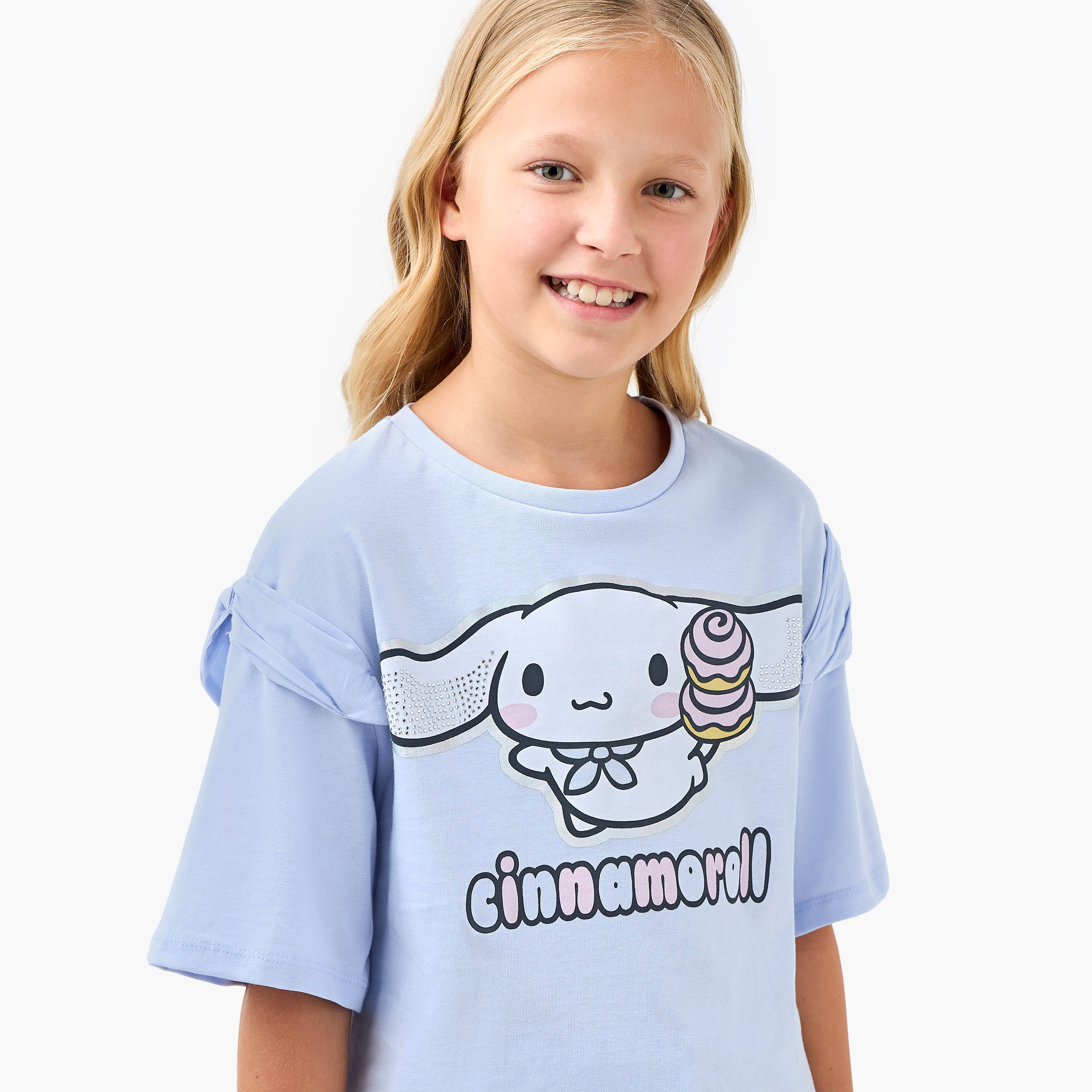 Sanrio Cinnamoroll Print T-shirt with Short Sleeves-girls-clothing-tshirts-image-4
