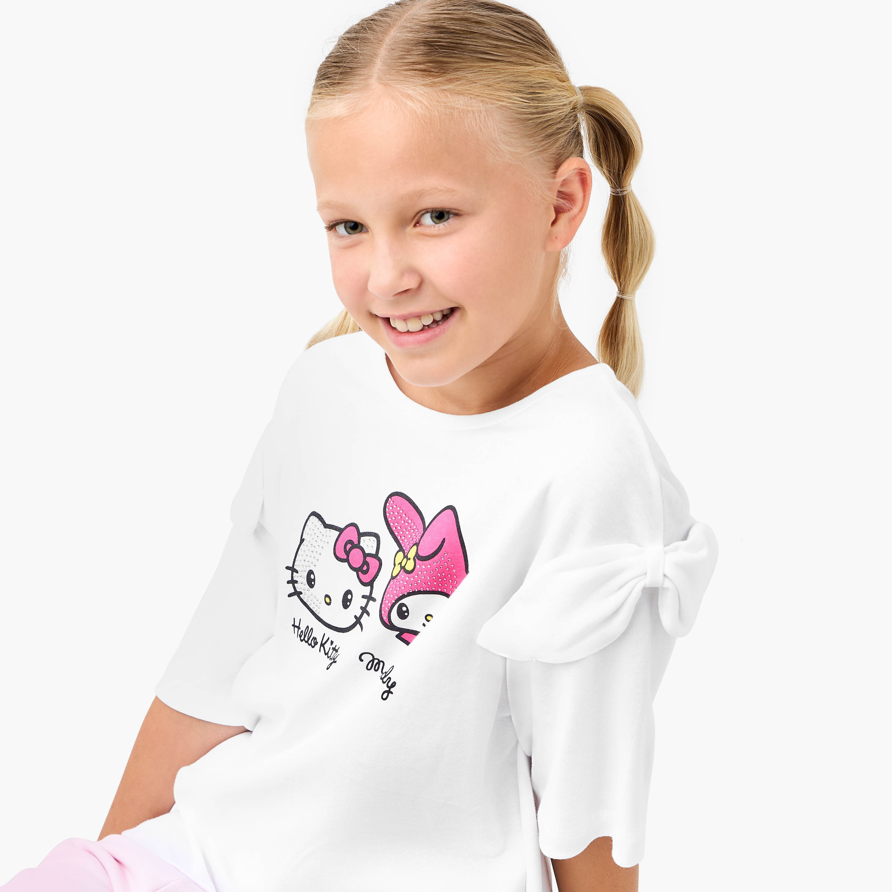 Sanrio Hello Kitty and My Melody Print T-shirt with Short Sleeves-girls-clothing-tshirts-image-5