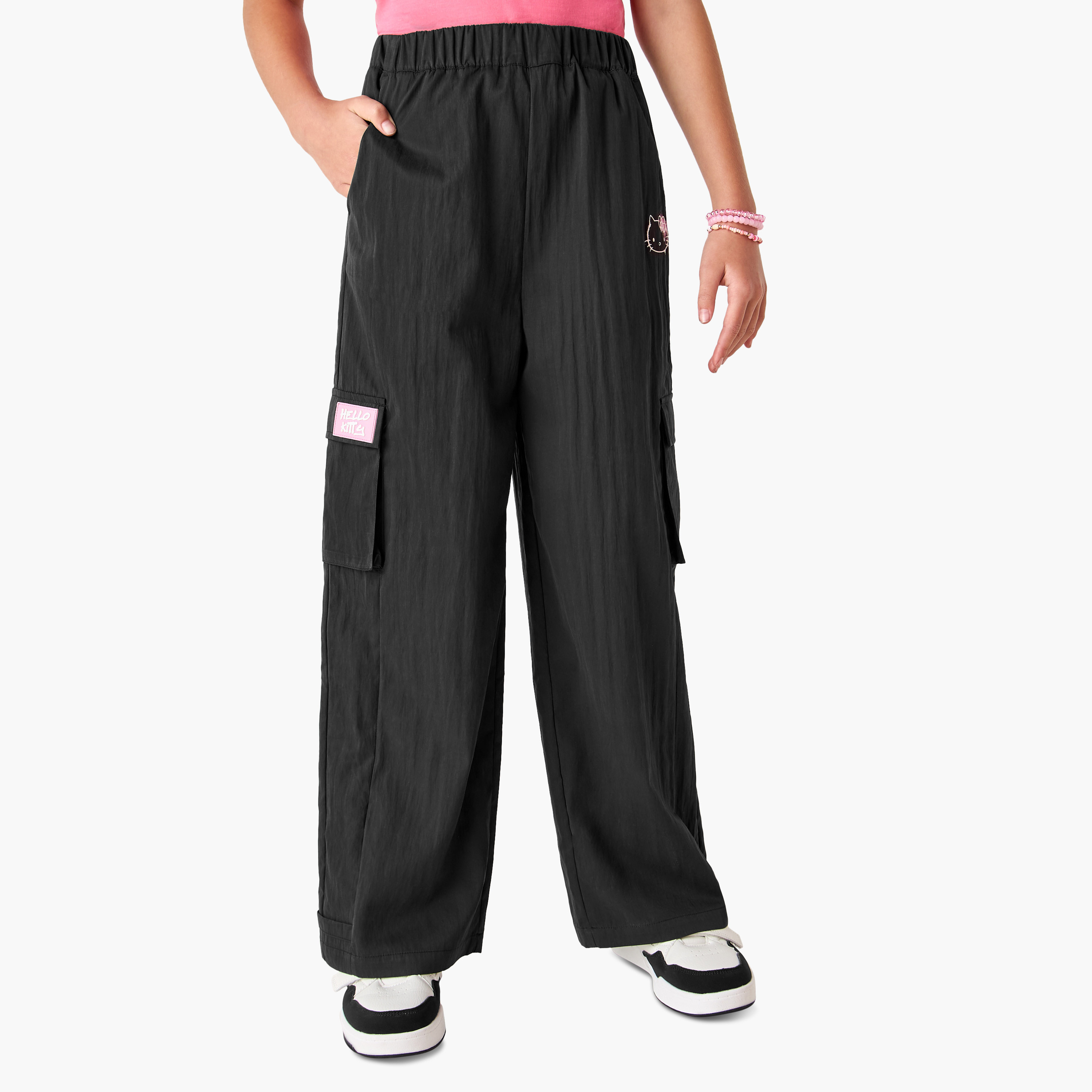 بنطلون كارجو بخصر مطاطي وزخارف هالو كيتي من سانريو-girls-clothing-bottoms-trousers-image-1