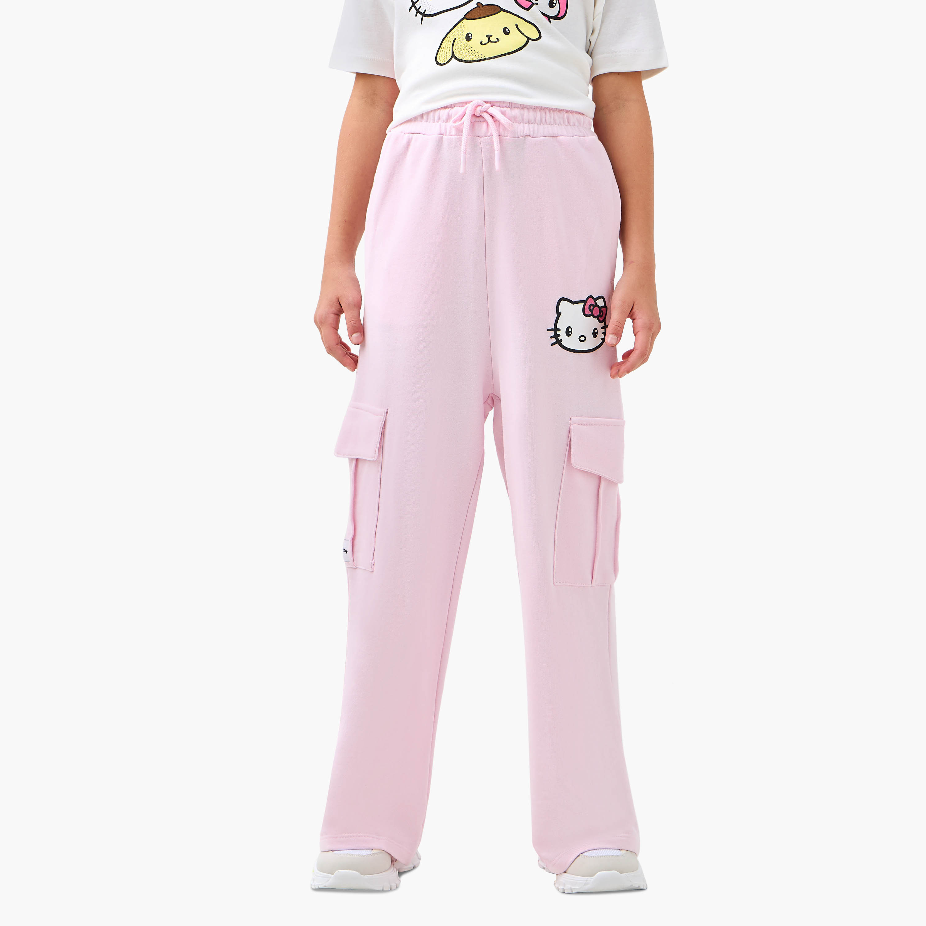Sanrio Hello Kitty Print Cargo Pants with Drawstring Closure-girls-clothing-bottoms-joggersandtrackpants-image-1