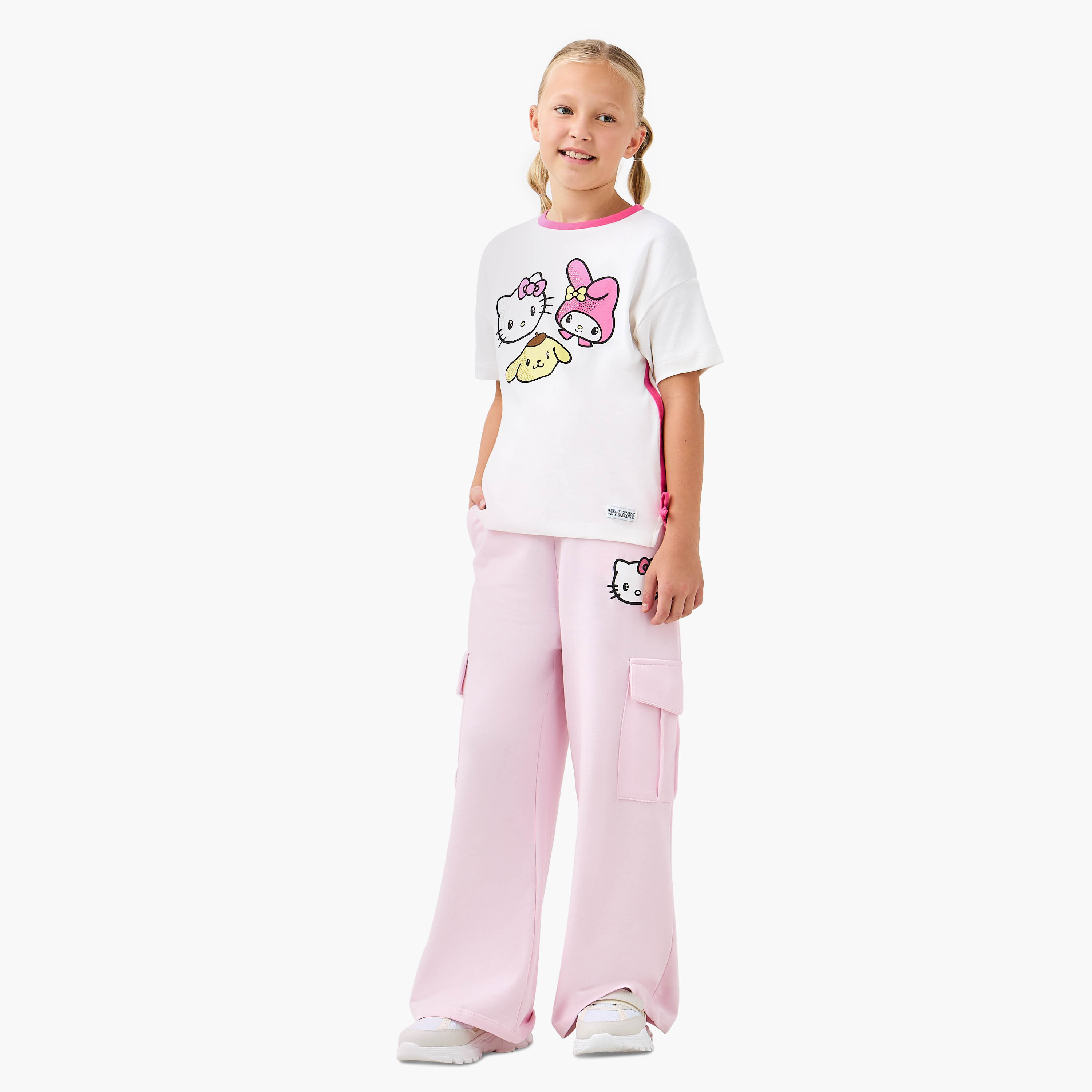 Sanrio Hello Kitty Print Cargo Pants with Drawstring Closure-girls-clothing-bottoms-joggersandtrackpants-image-2