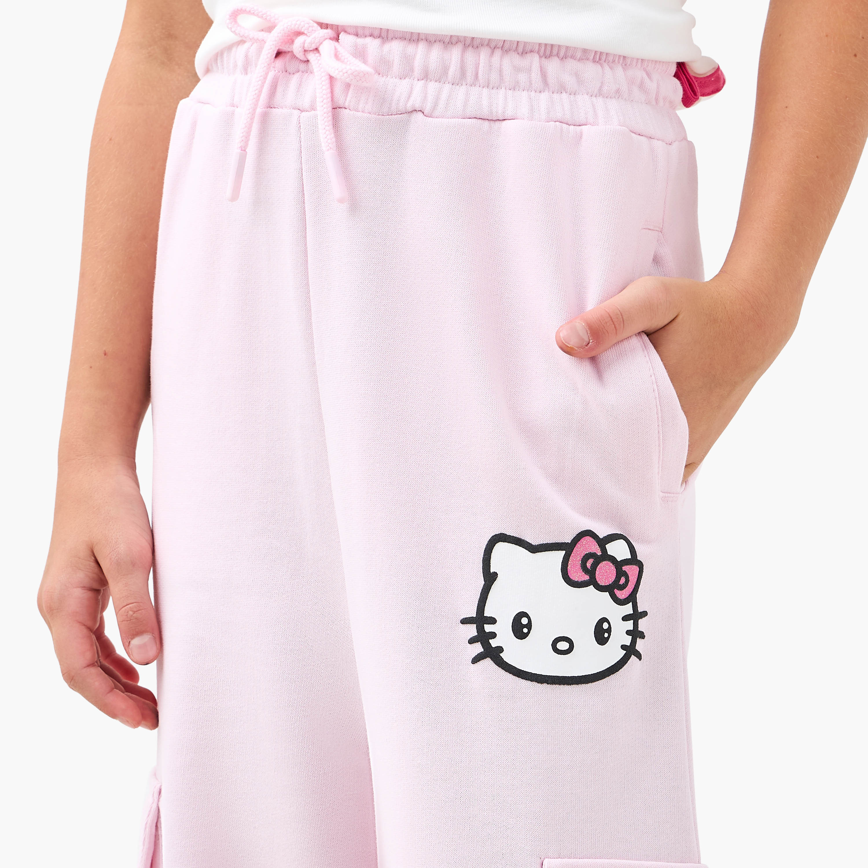 Sanrio Hello Kitty Print Cargo Pants with Drawstring Closure-girls-clothing-bottoms-joggersandtrackpants-image-4
