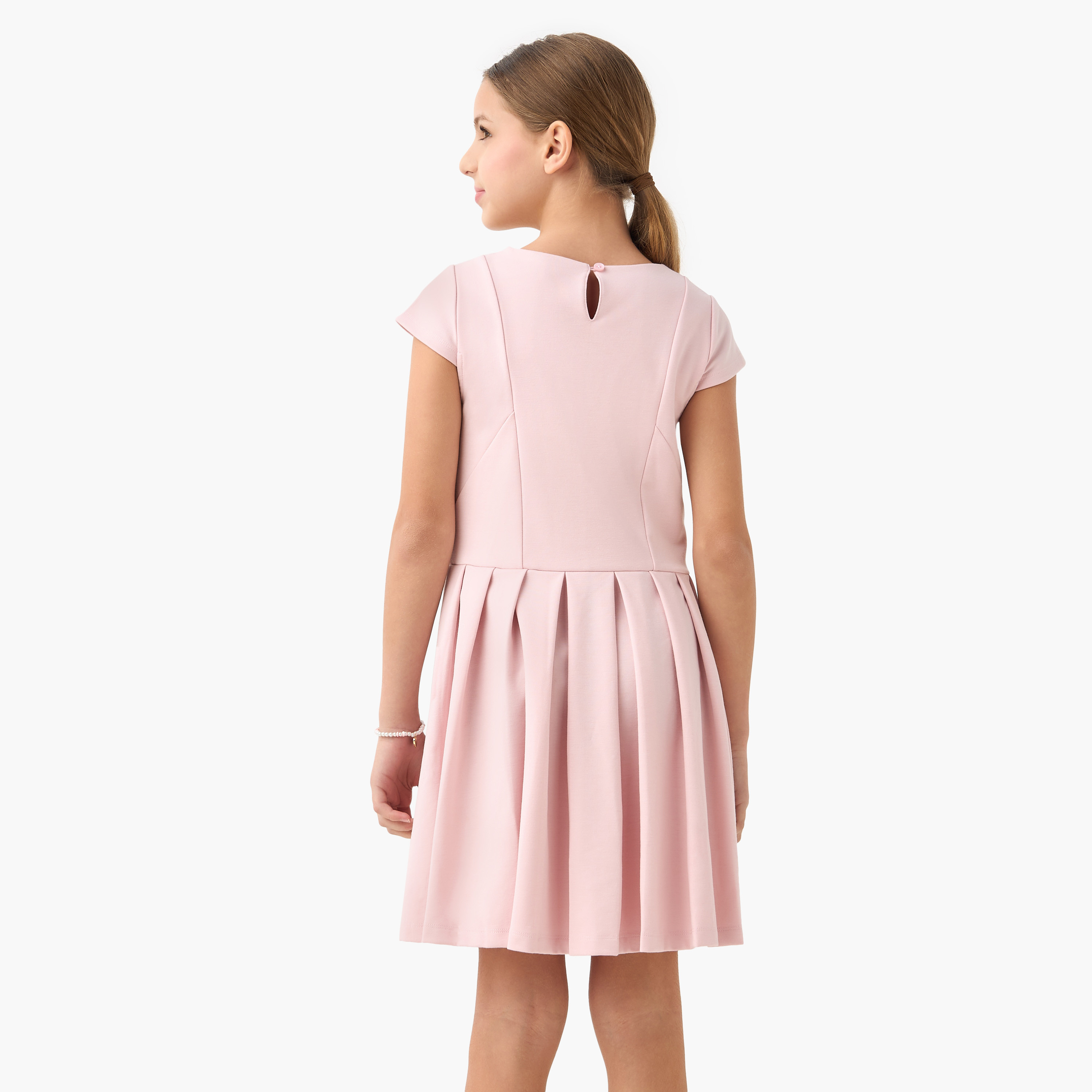 Sanrio Hello Kitty Pleated Dress with Cap Sleeves and Buckle Detail-girls-clothing-dressesandjumpsuits-image-3