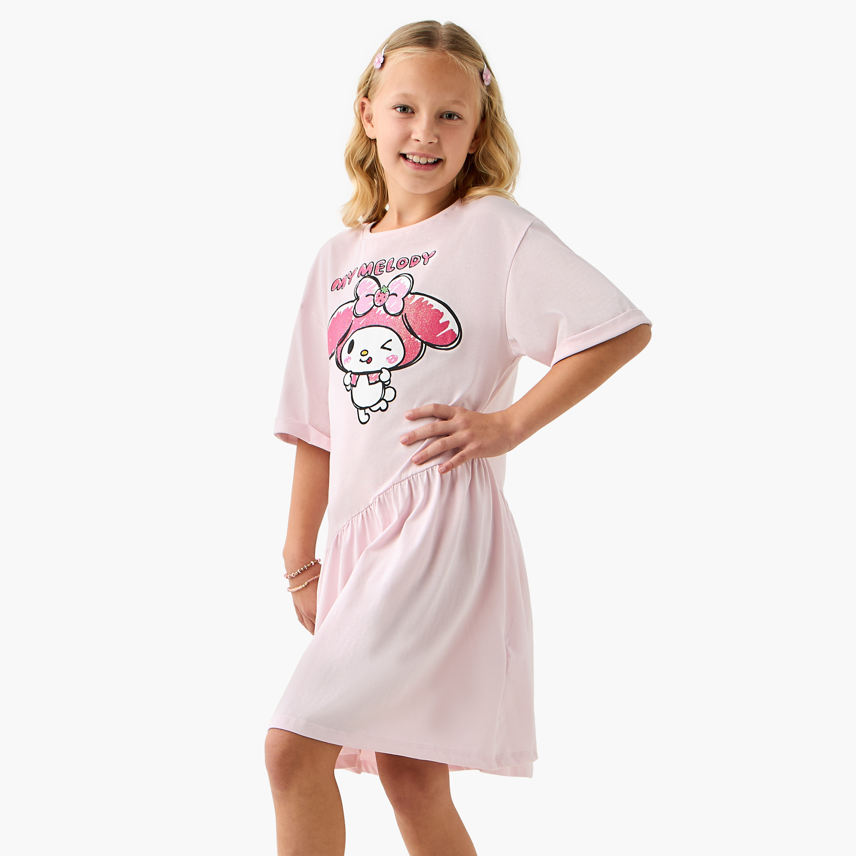 My Melody Print T-shirt Dress with Short Sleeves-girls-clothing-dressesandjumpsuits-image-1