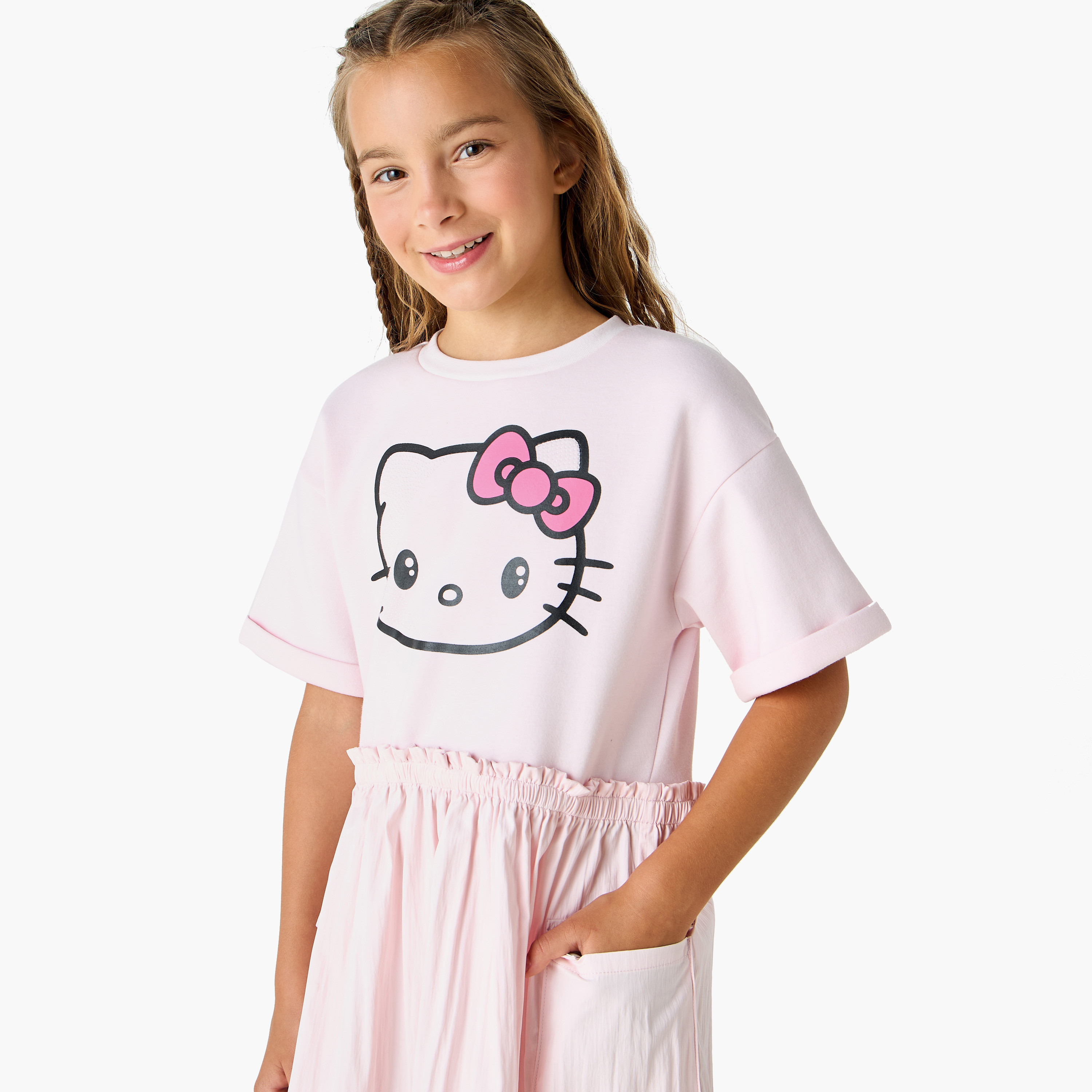 فستان إيه لاين بطبعات هالو كيتي وبأكمام قصيرة وجيوب من سانريو-girls-clothing-dressesandjumpsuits-image-4