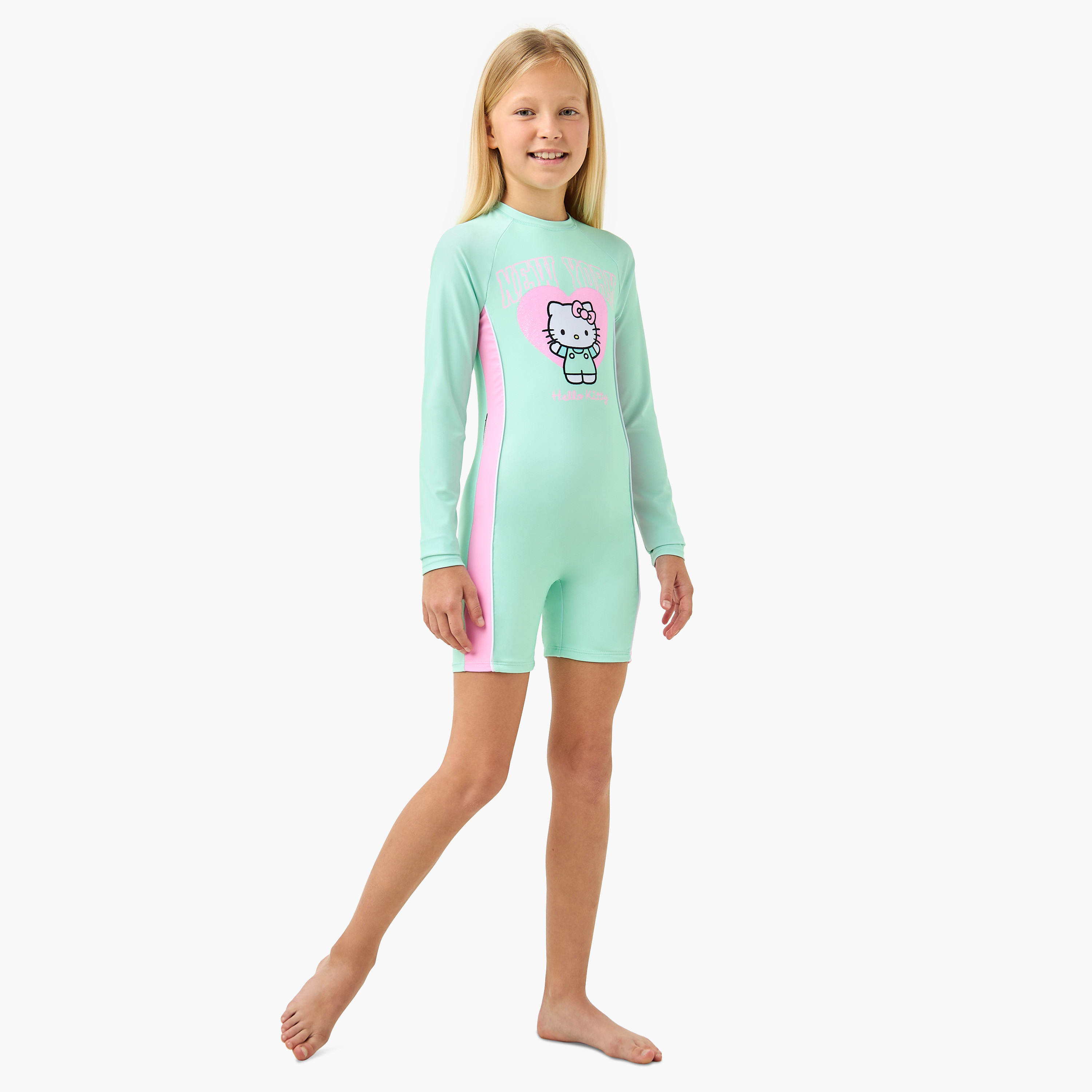 Sanrio Hello Kitty Print Swimsuit with Long Sleeves-sports-gear-swimming-girl-image-2