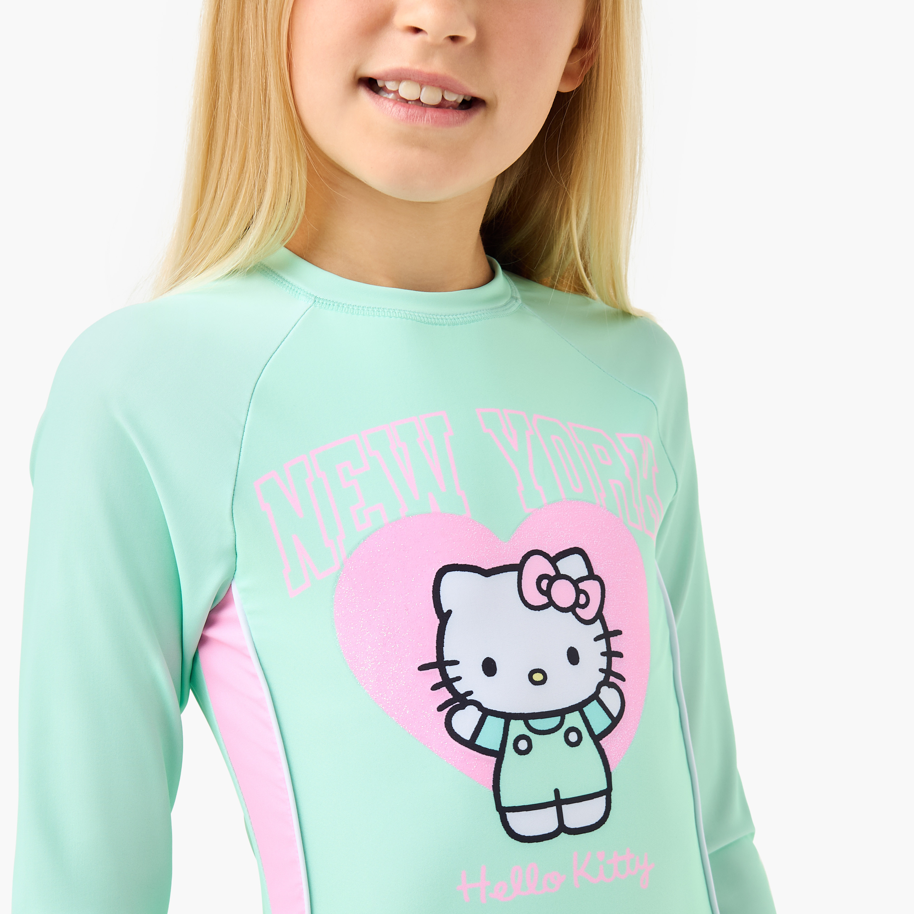 Sanrio Hello Kitty Print Swimsuit with Long Sleeves-sports-gear-swimming-girl-image-4