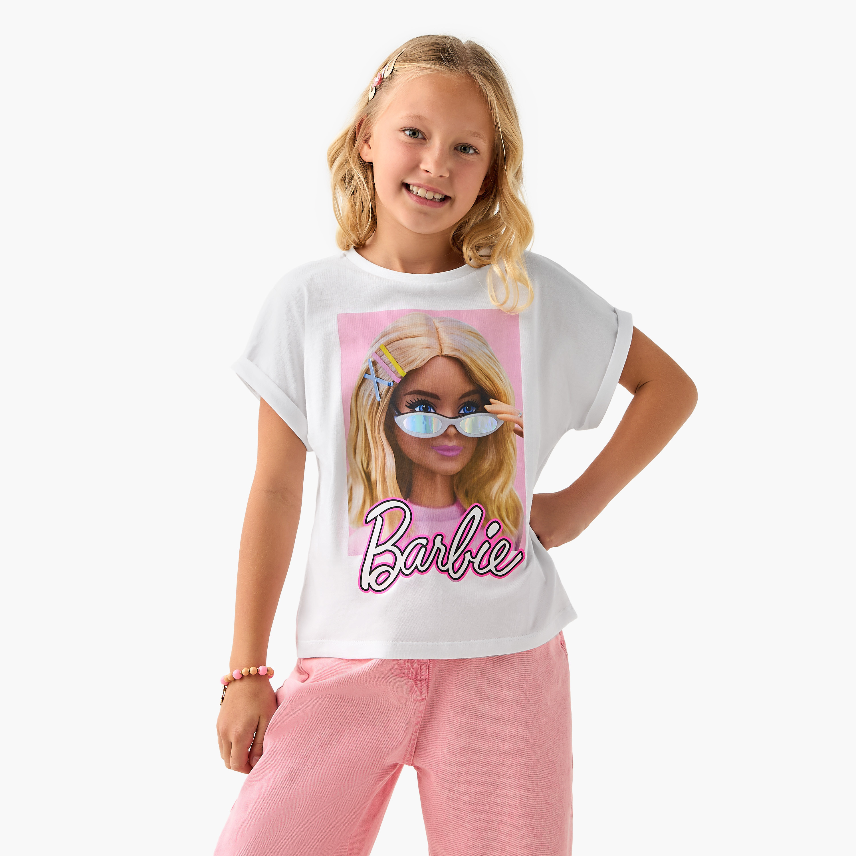 Barbie Print T-shirt with Short Sleeves-girls-clothing-tshirts-image-1