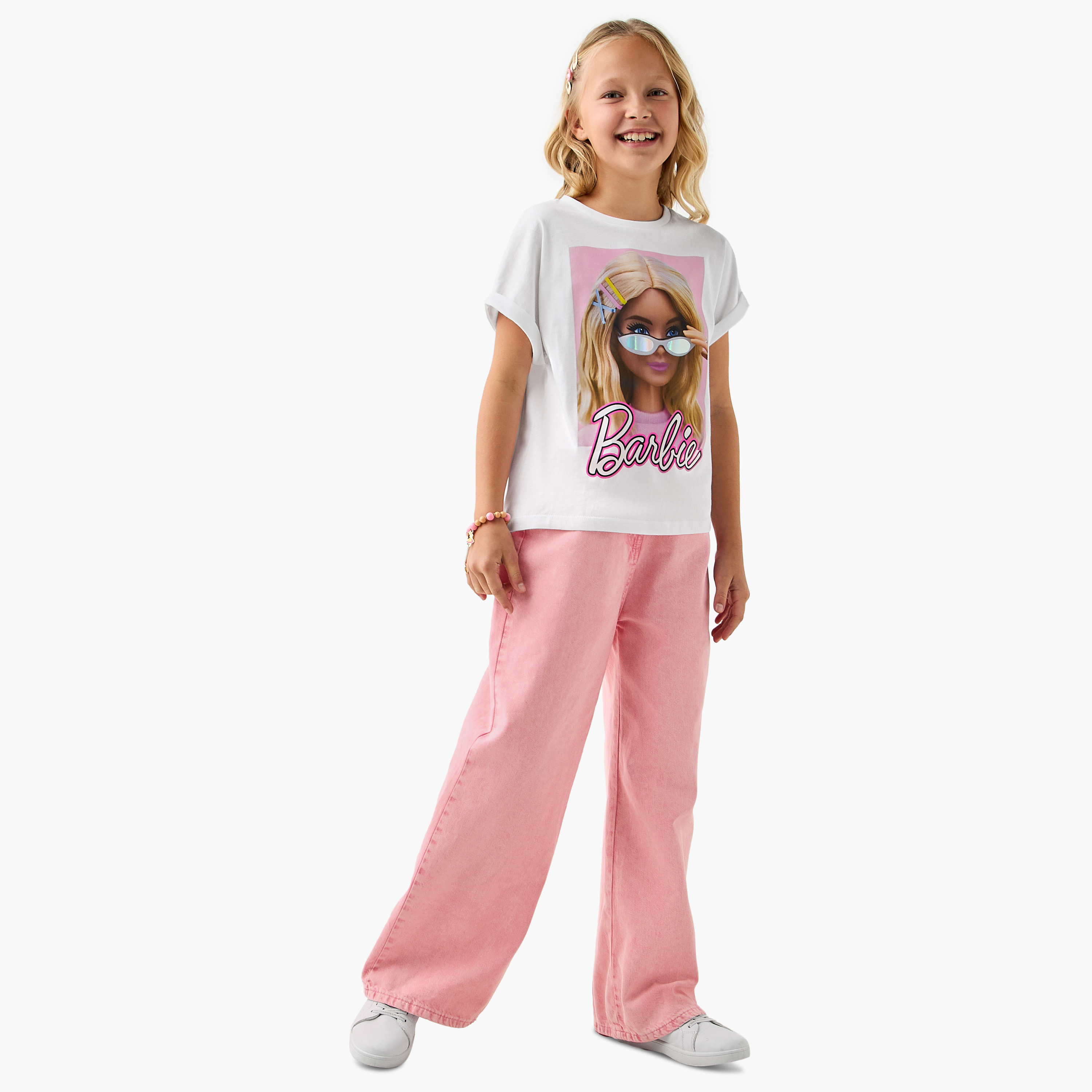 Barbie Print T-shirt with Short Sleeves-girls-clothing-tshirts-image-2