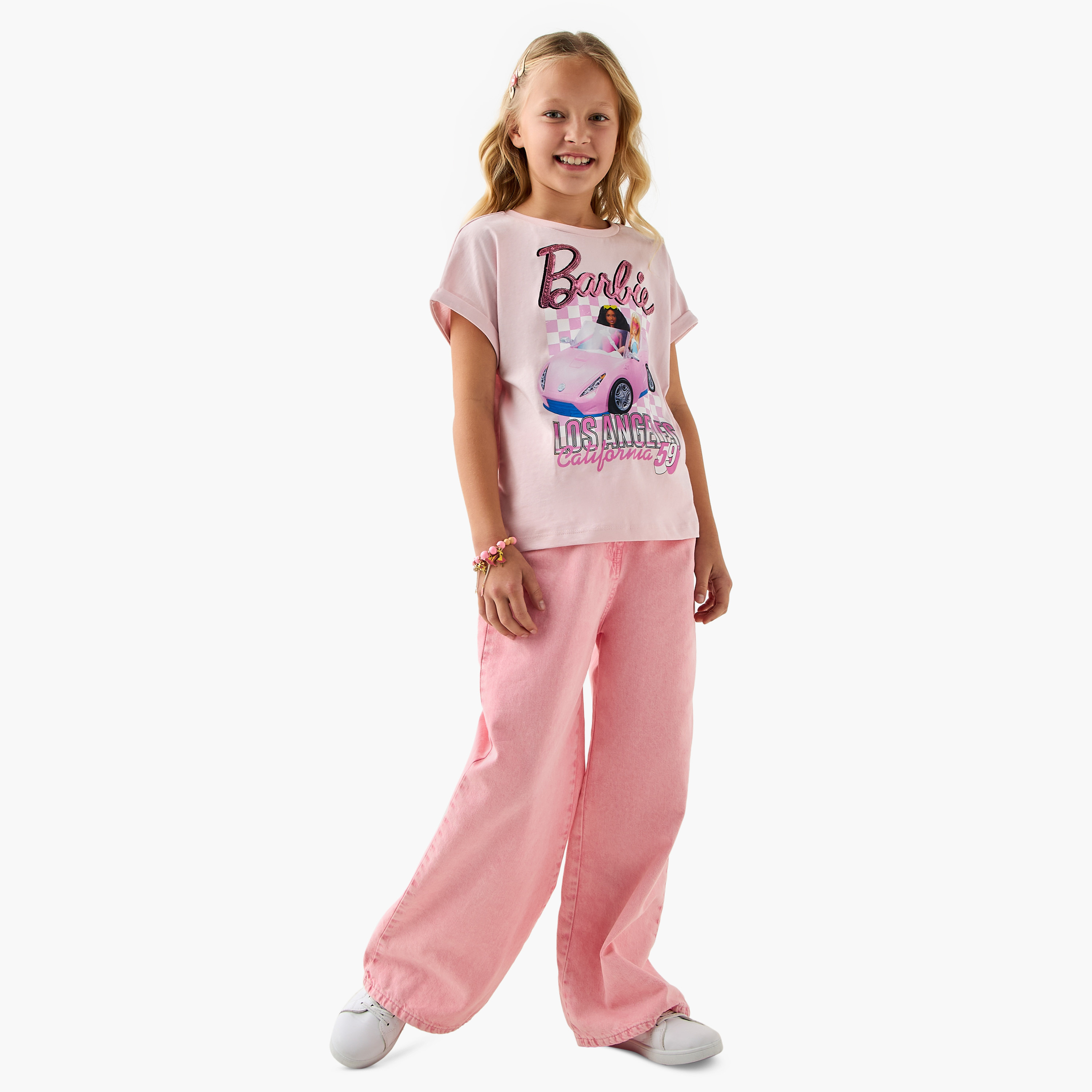 Barbie Print T-shirt with Extended Sleeves-girls-clothing-tshirts-image-2