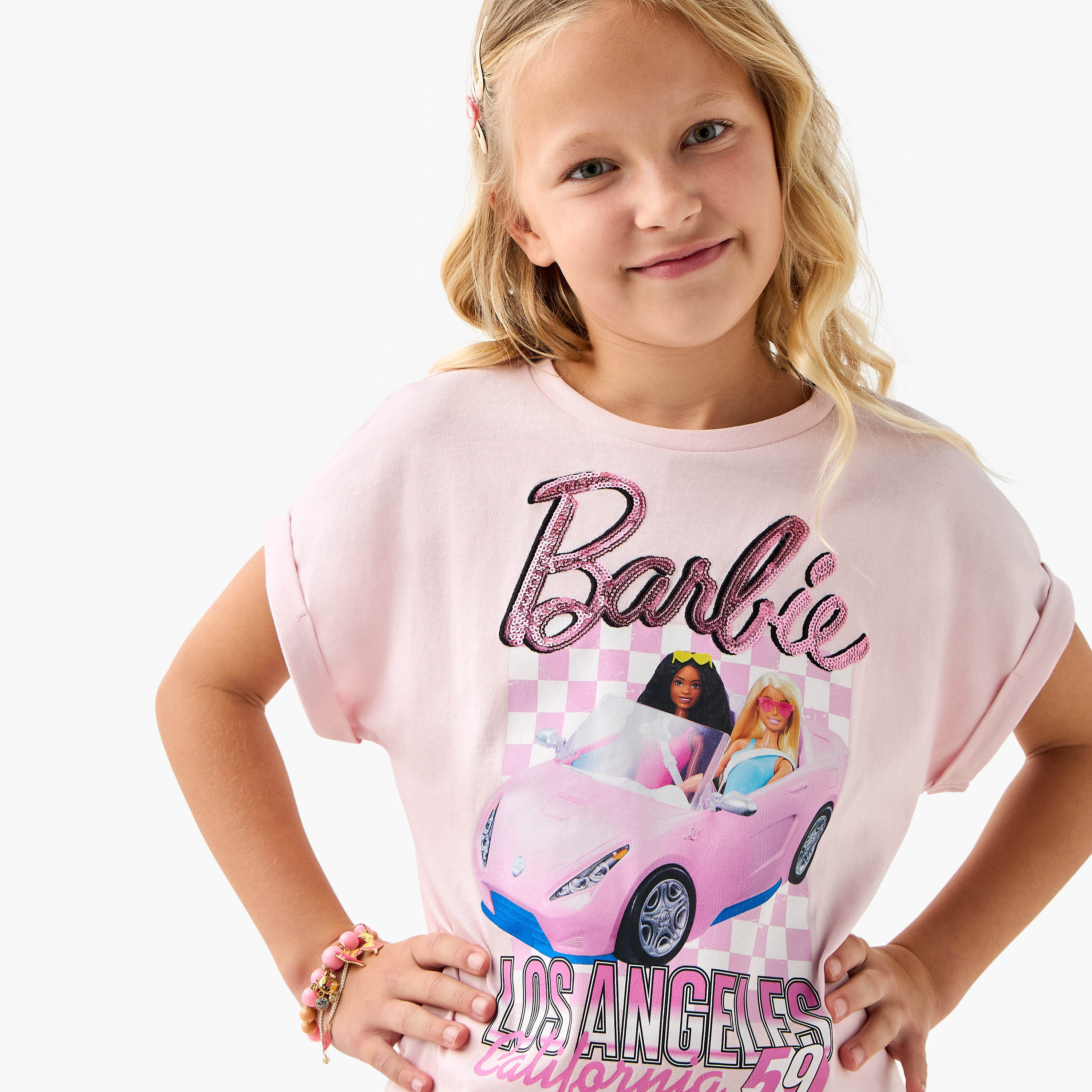 Barbie Print T-shirt with Extended Sleeves-girls-clothing-tshirts-image-4
