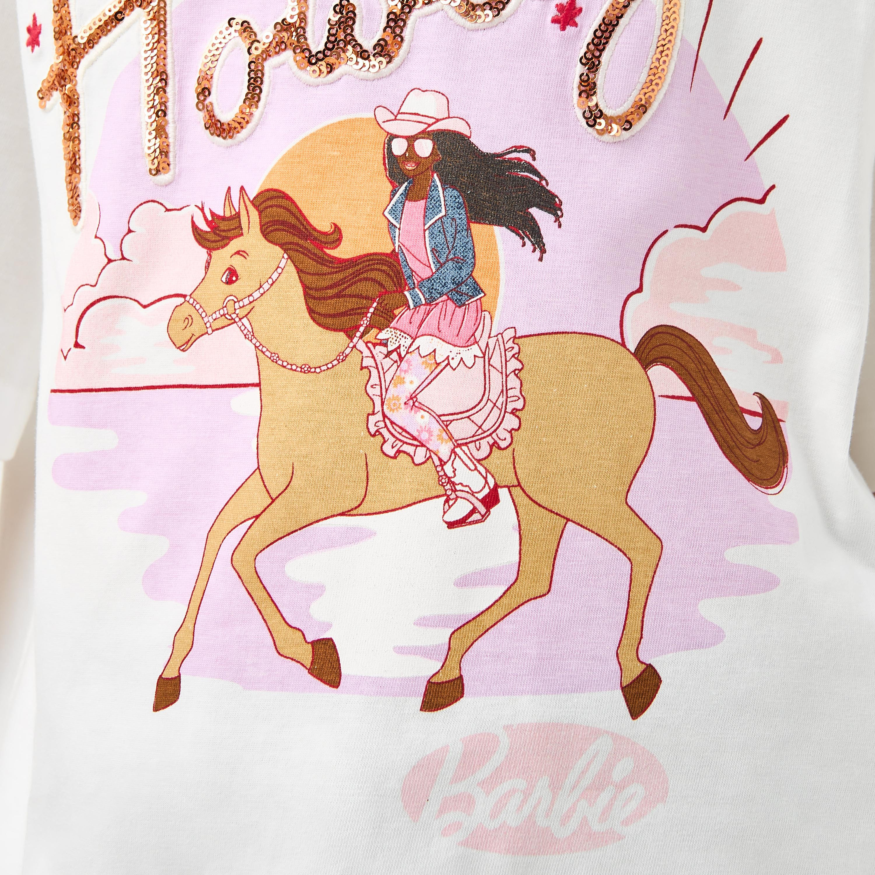 تيشيرت بطبعات وأكمام قصيرة وتفاصيل ترتر من باربي-girls-clothing-tshirts-image-5