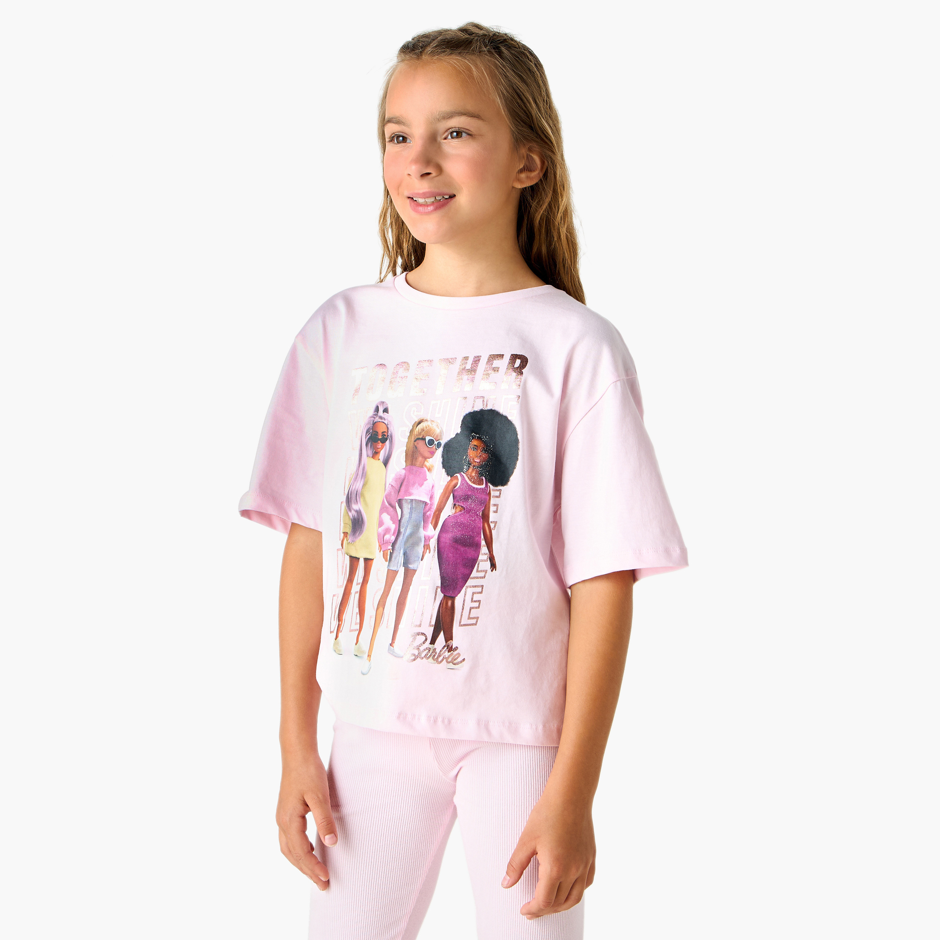 Barbie Graphic Print T-shirt with Short Sleeves-girls-clothing-tshirts-image-1