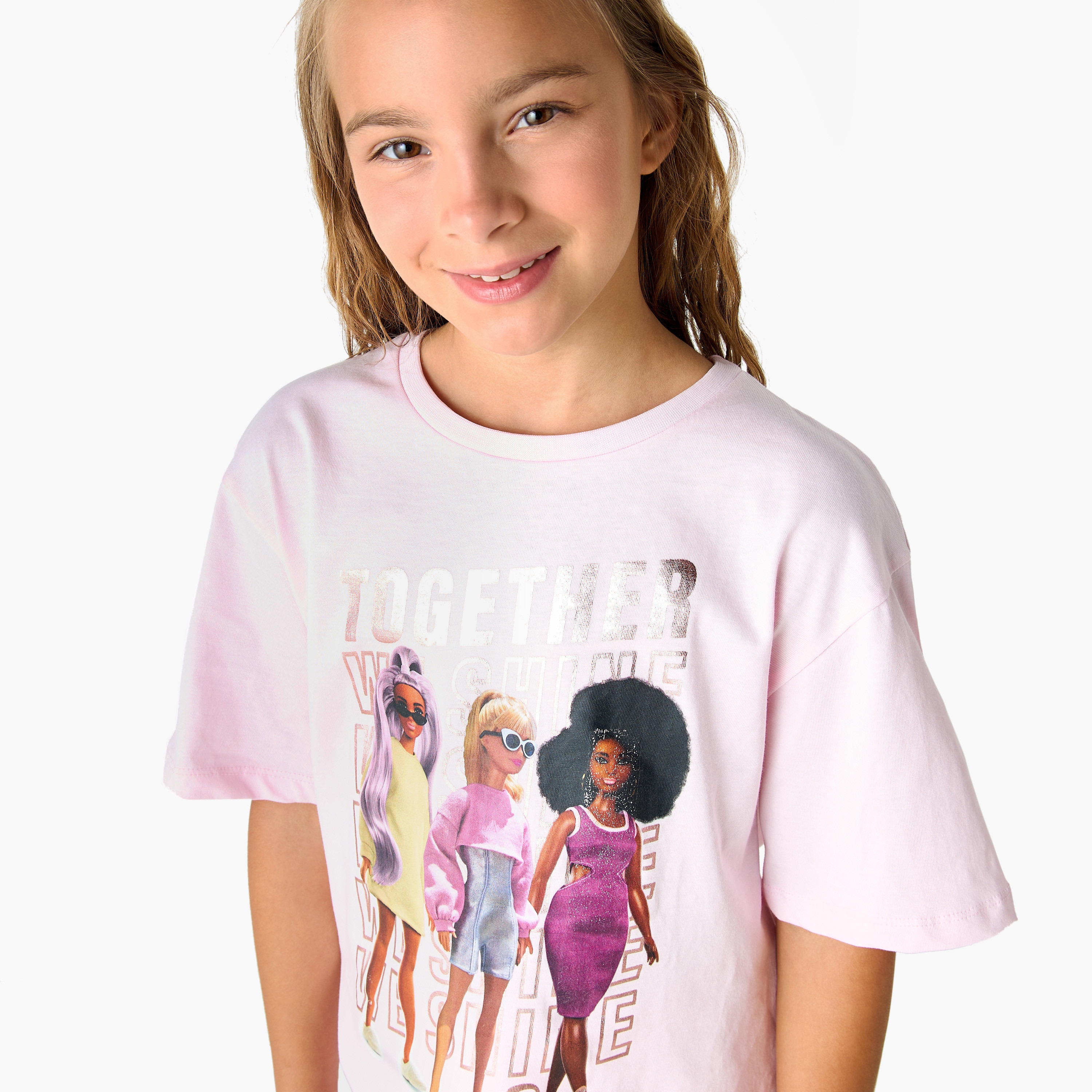Barbie Graphic Print T-shirt with Short Sleeves-girls-clothing-tshirts-image-4