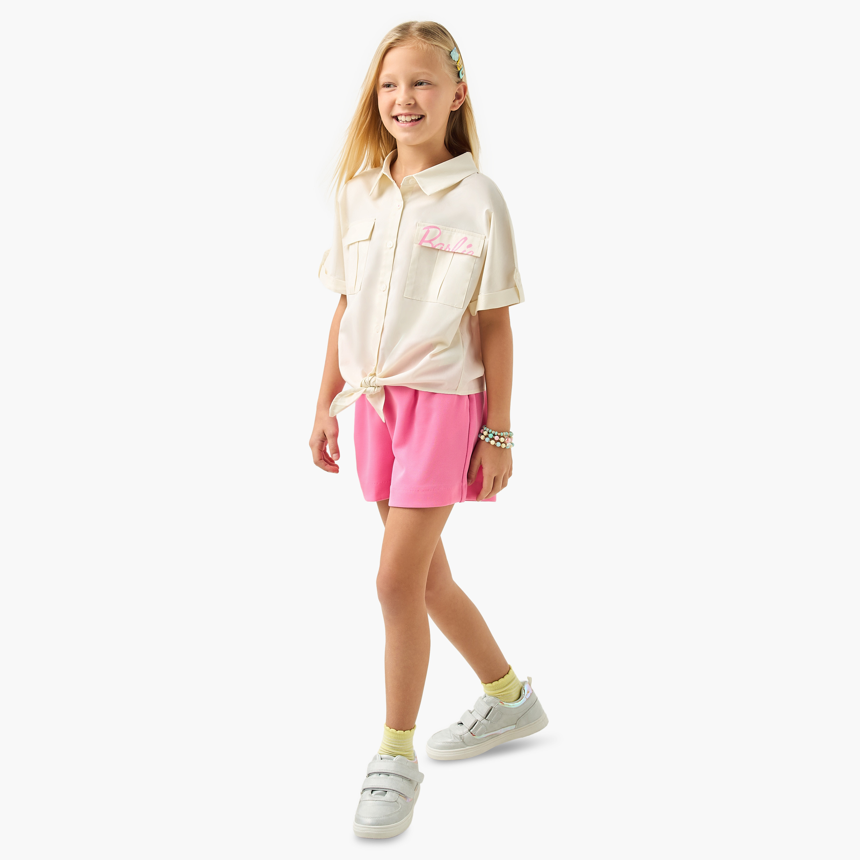 Barbie Print Shirt with Pockets and Short Sleeves-girls-clothing-blousesandshirts-image-2