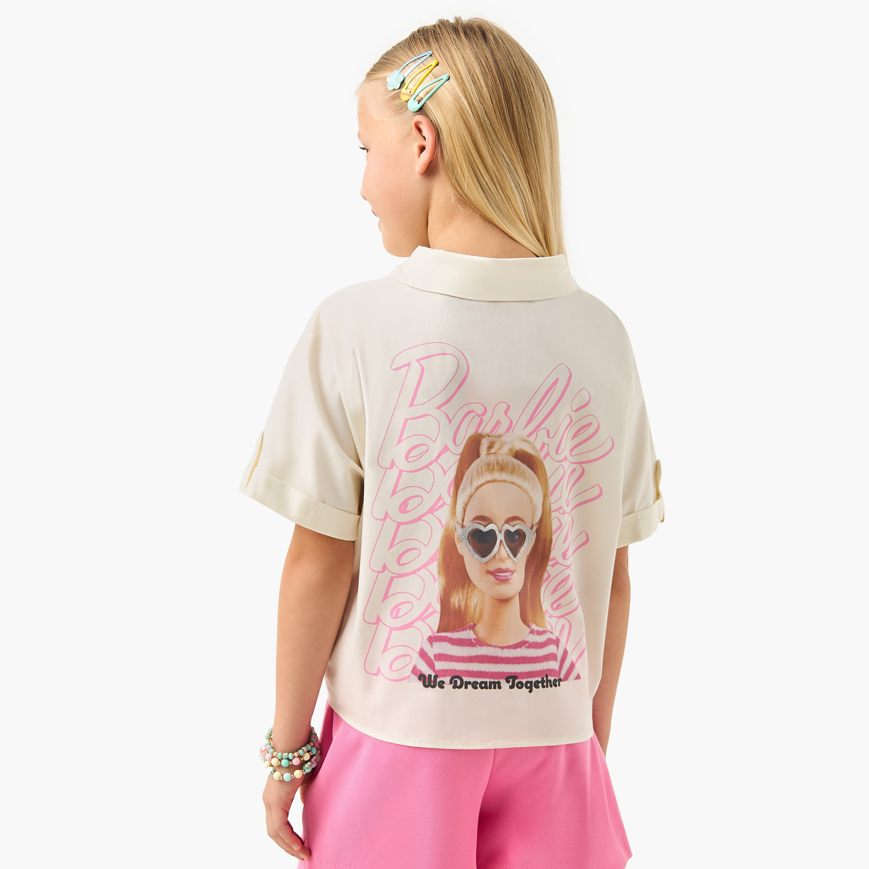 Barbie Print Shirt with Pockets and Short Sleeves-girls-clothing-blousesandshirts-image-3