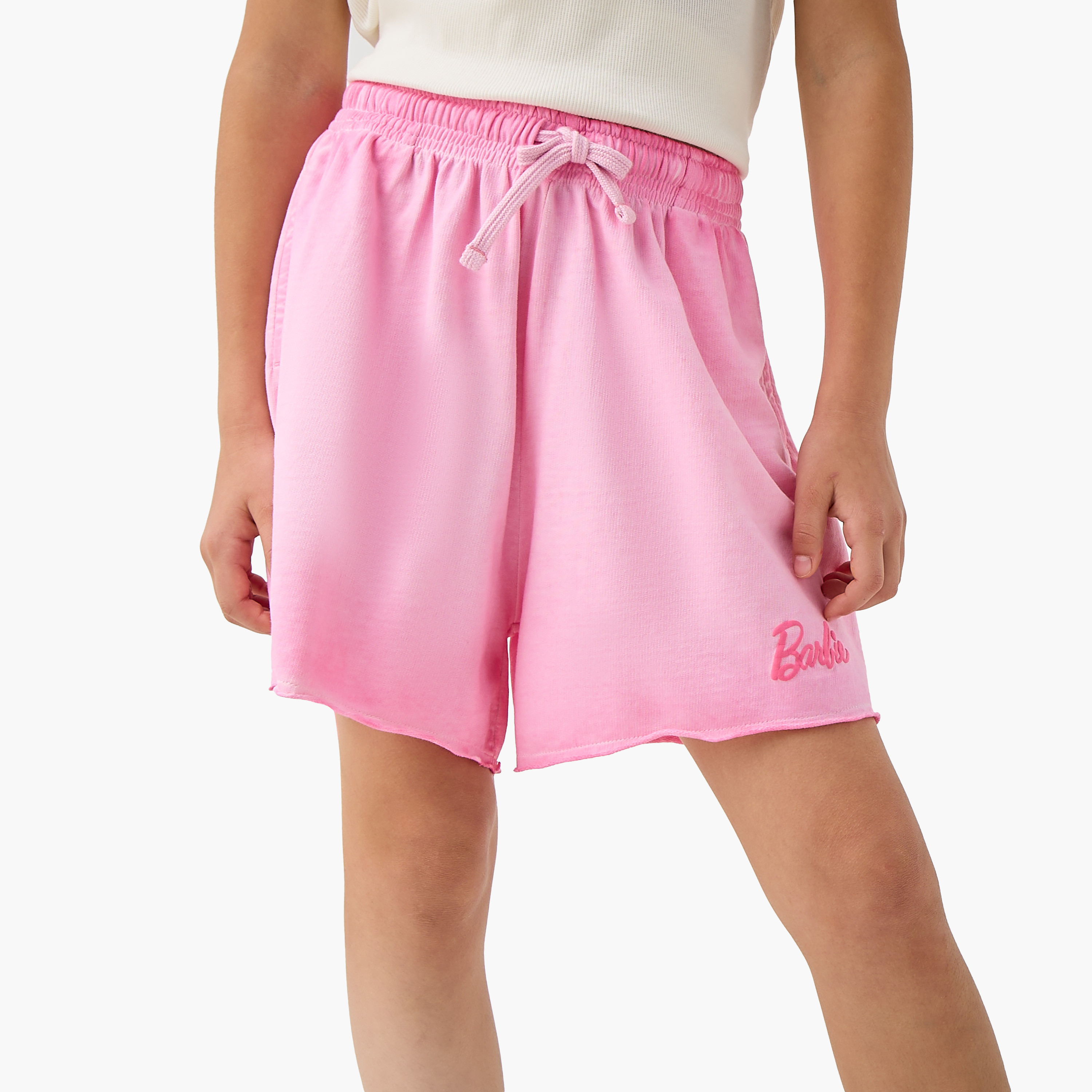 Barbie Embroidered Shorts with Drawstring Closure and Pockets-girls-clothing-bottoms-shorts-image-6
