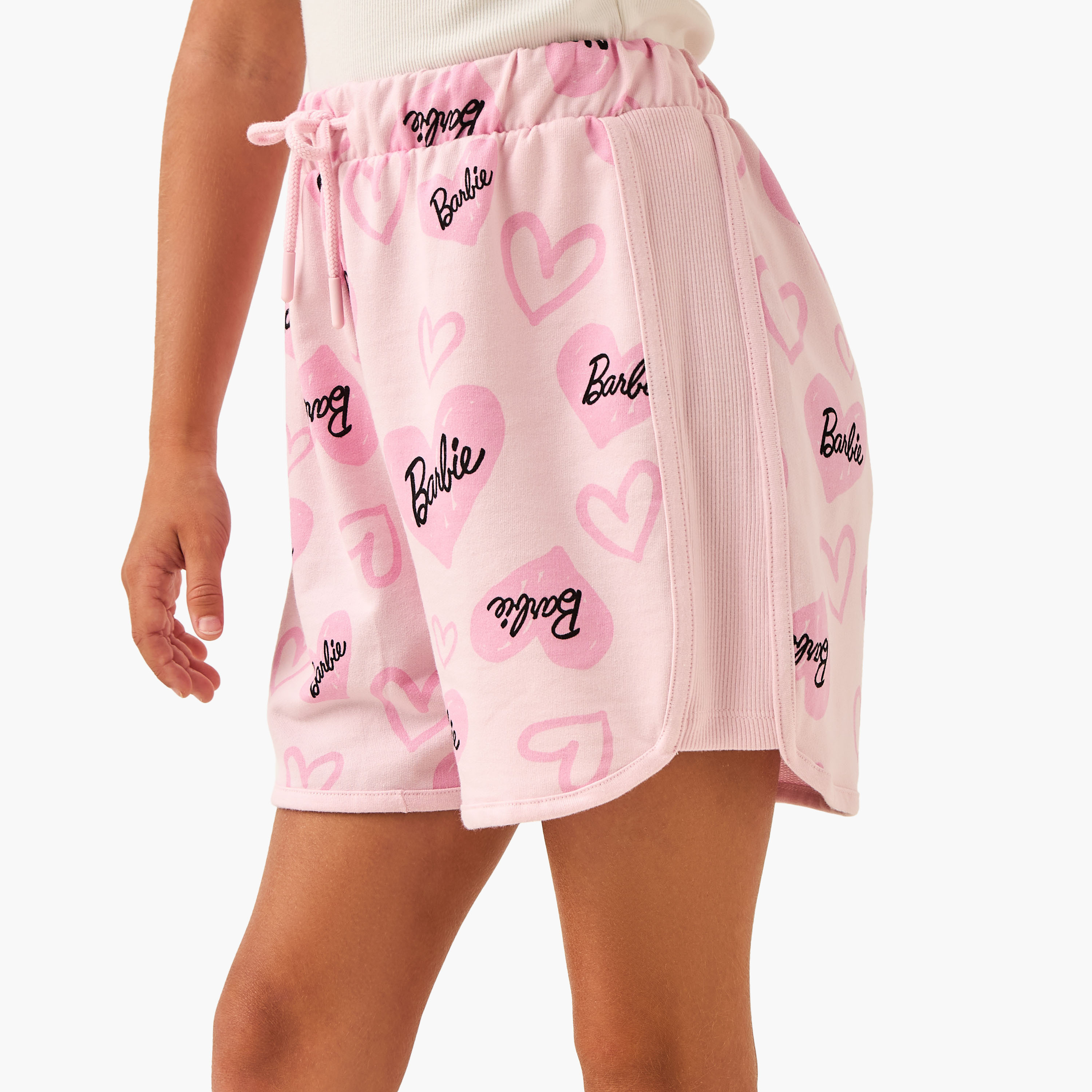 All-Over Barbie Print Shorts with Drawstring Closure-girls-clothing-bottoms-shorts-image-1