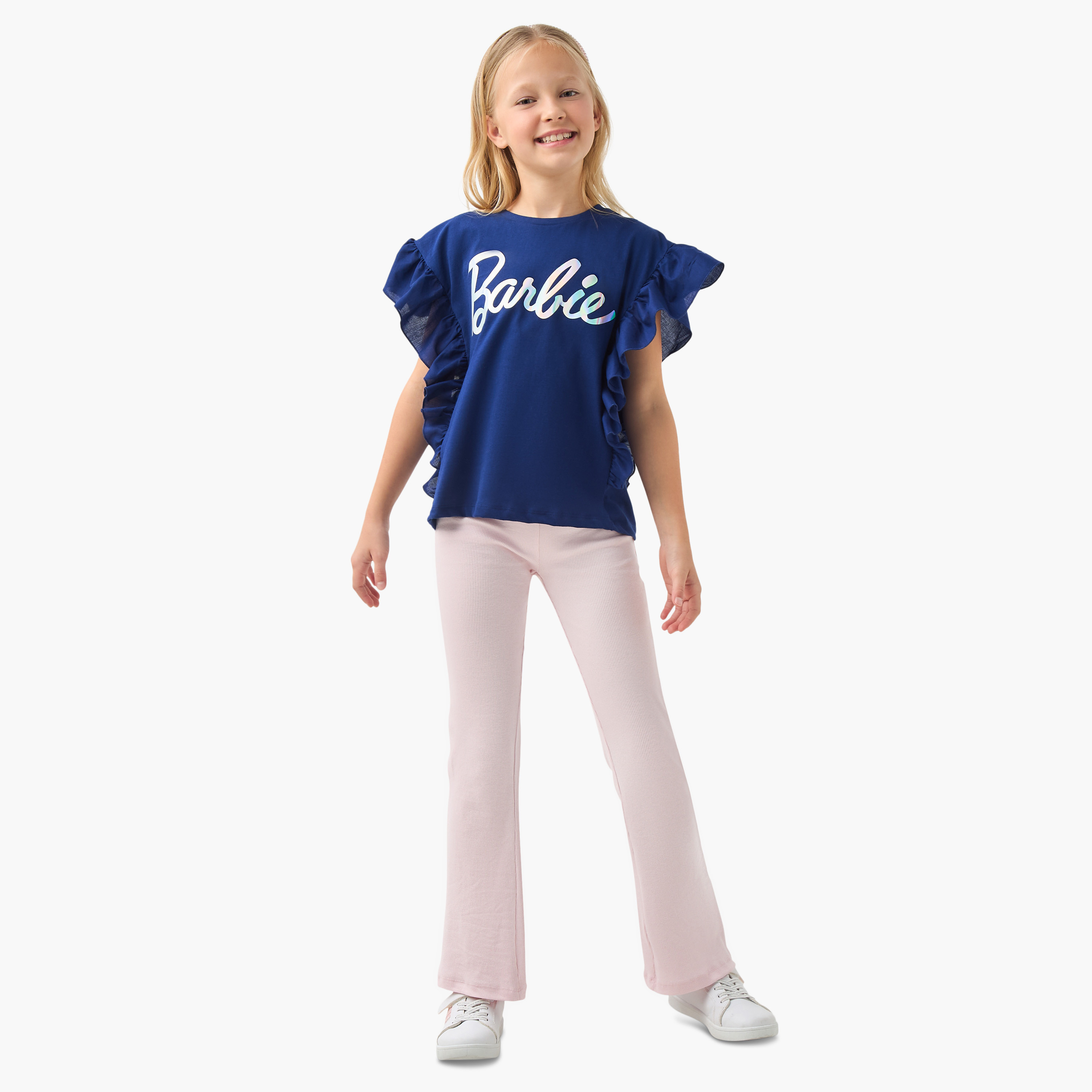 Barbie Print Flared Leggings-girls-clothing-bottoms-leggings-image-2
