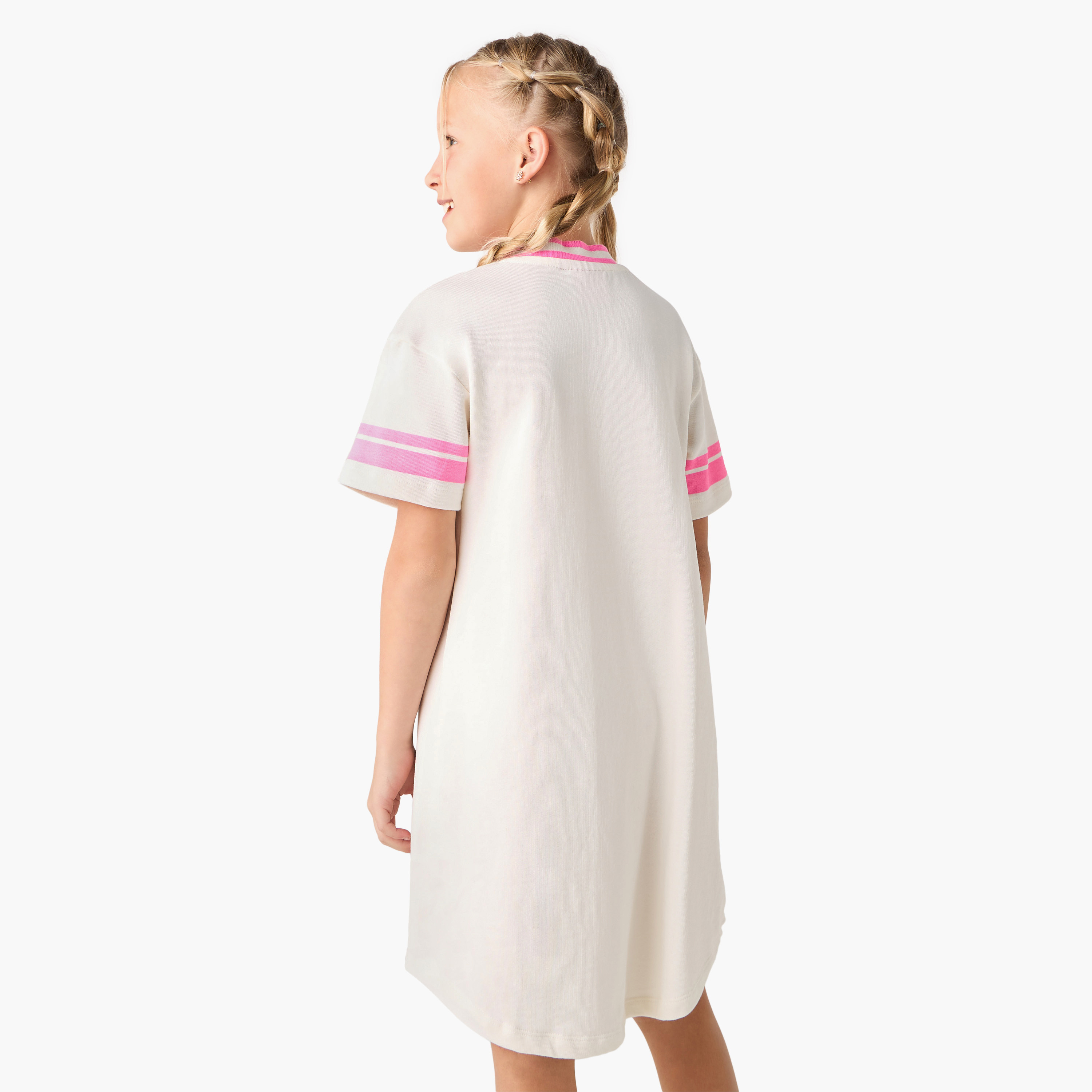 Barbie Logo Print V-neck T-shirt Dress with Short Sleeves-girls-clothing-dressesandjumpsuits-image-3