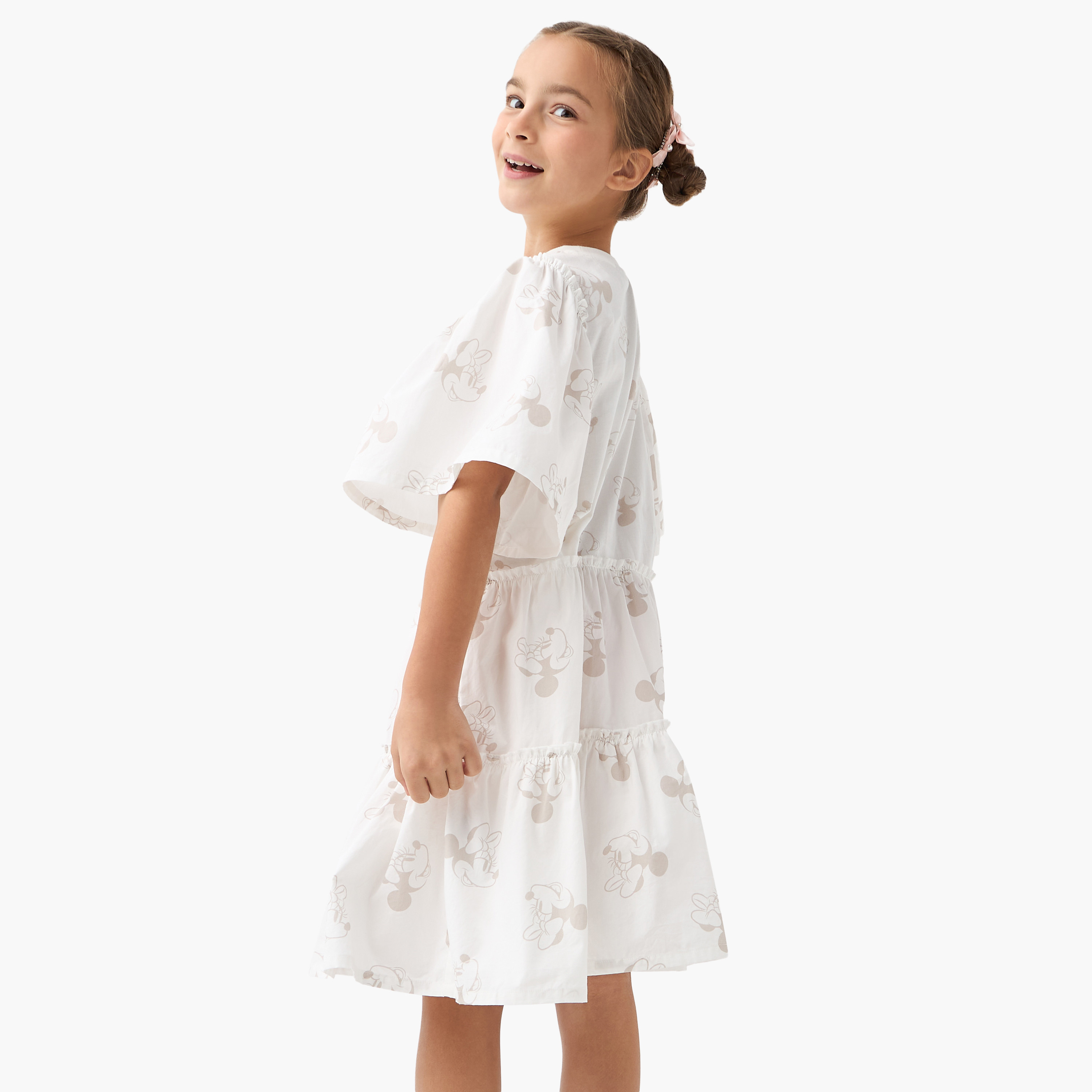 Mattel All-Over Minnie Mouse Print Tiered Dress with Flared Sleeves-girls-clothing-dressesandjumpsuits-image-3