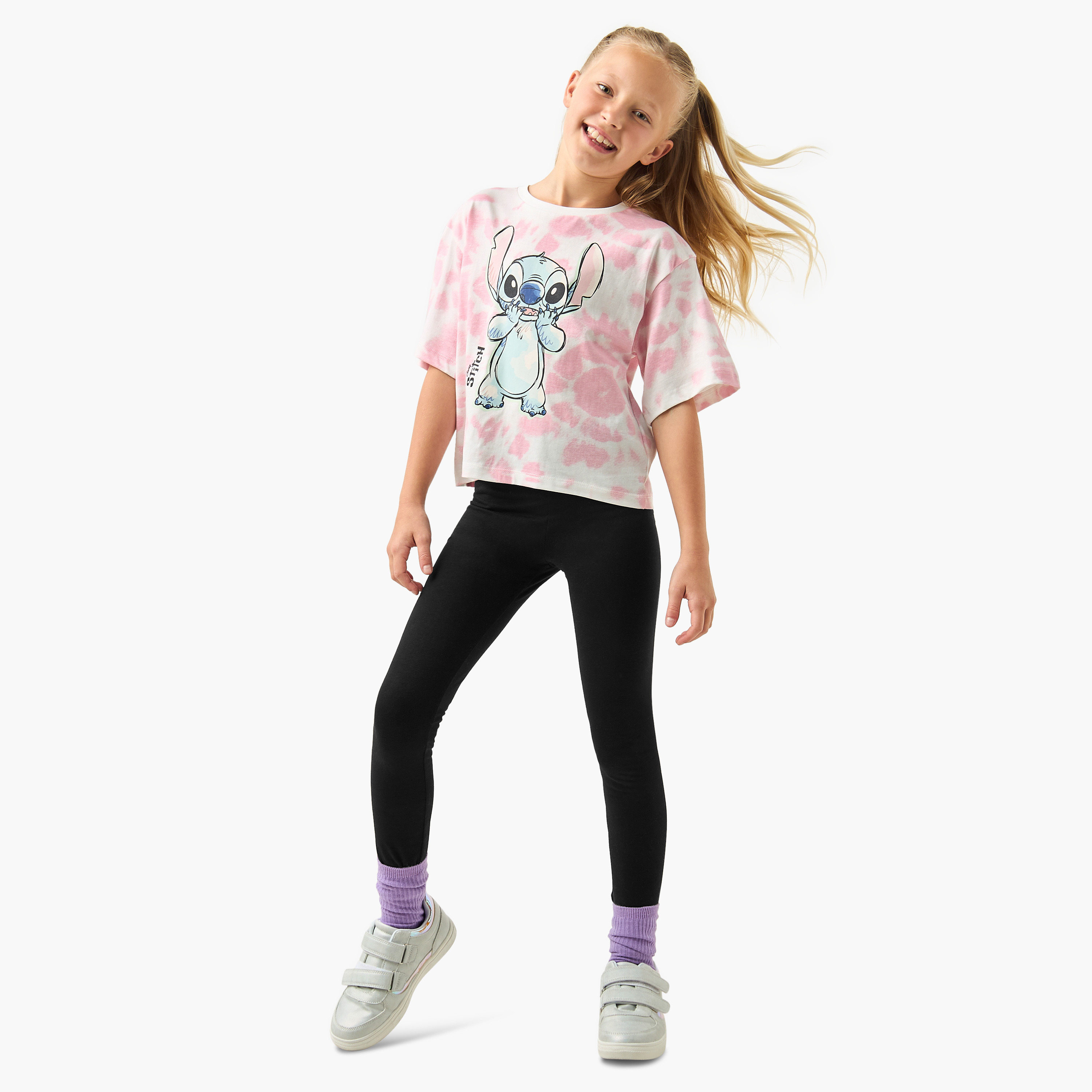 Disney Stitch Print T-shirt with Short Sleeves-girls-clothing-tshirts-image-2