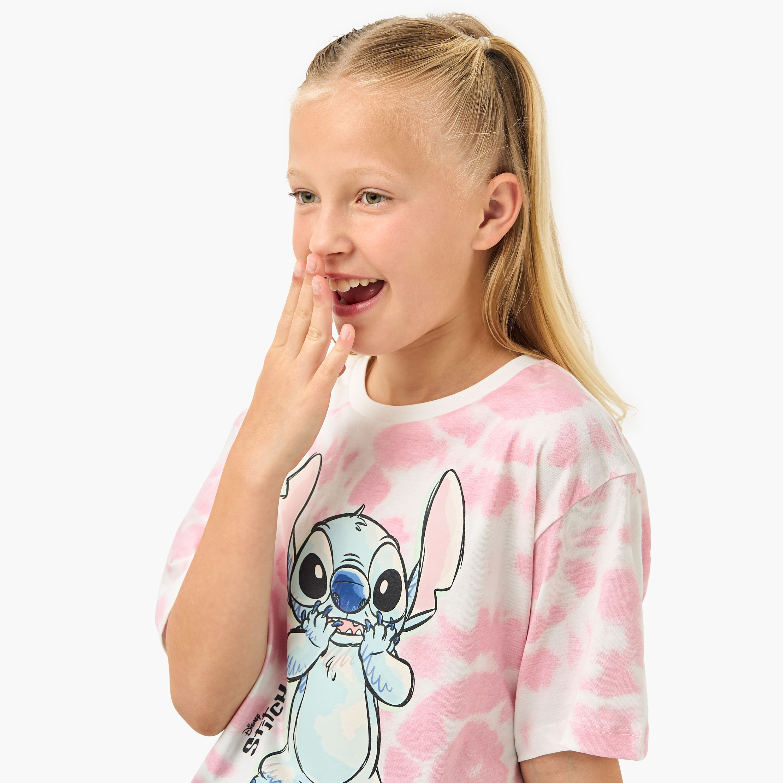Disney Stitch Print T-shirt with Short Sleeves-girls-clothing-tshirts-image-4