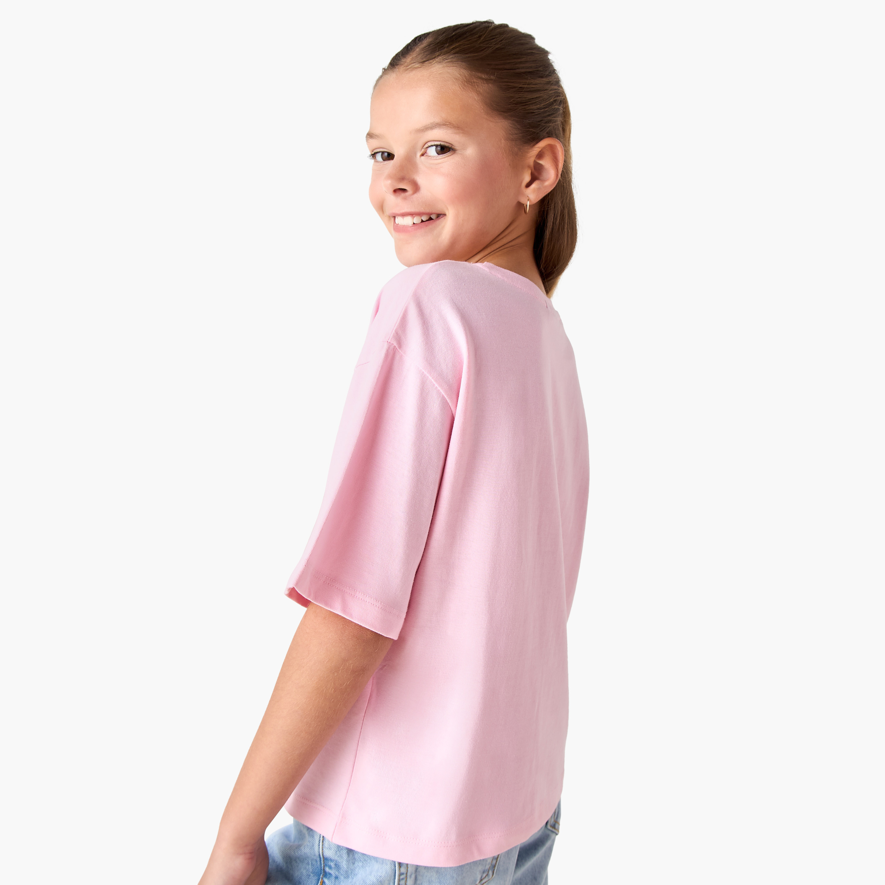 Disney Angel Print Crew Neck T-shirt with Short Sleeves-girls-clothing-tshirts-image-3