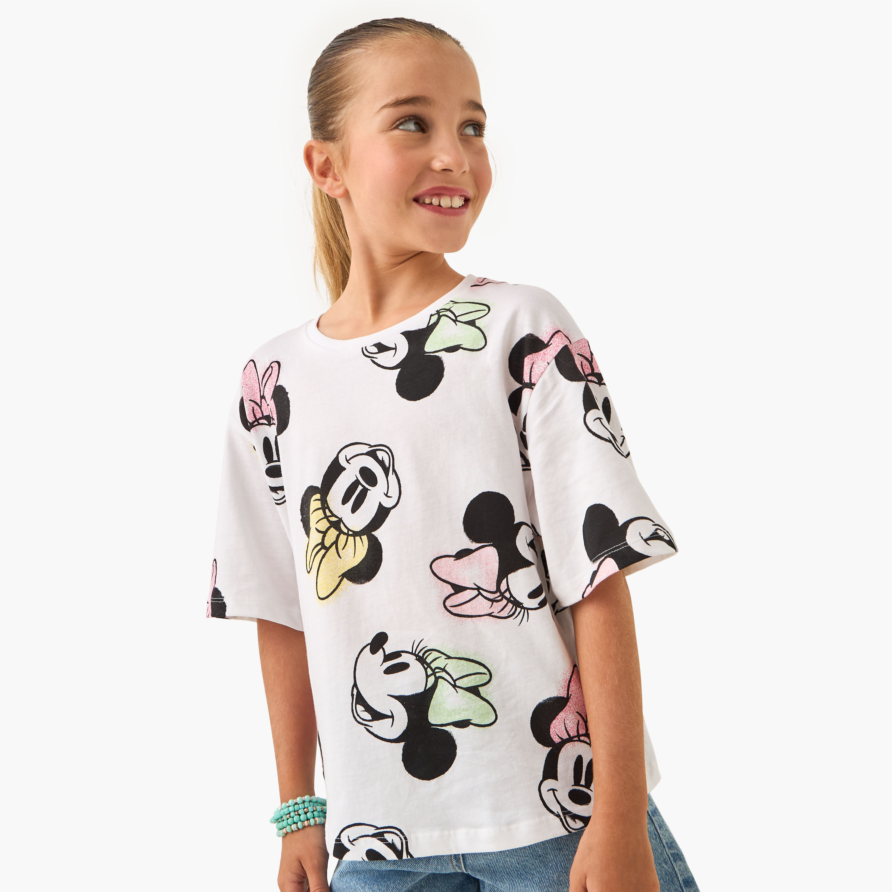 Disney All-Over Minnie Mouse Print T-shirt with Short Sleeves-girls-clothing-tshirts-image-1