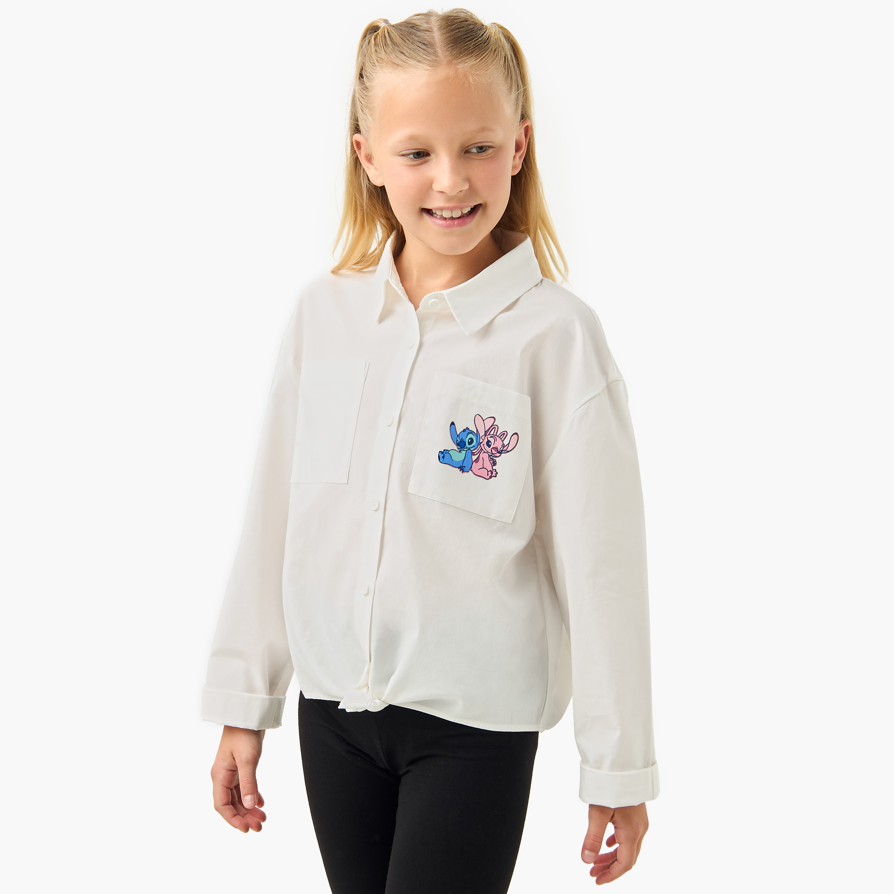 Disney Stitch and Angel Print Shirt with Pocket and Long Sleeves-girls-clothing-blousesandshirts-image-3