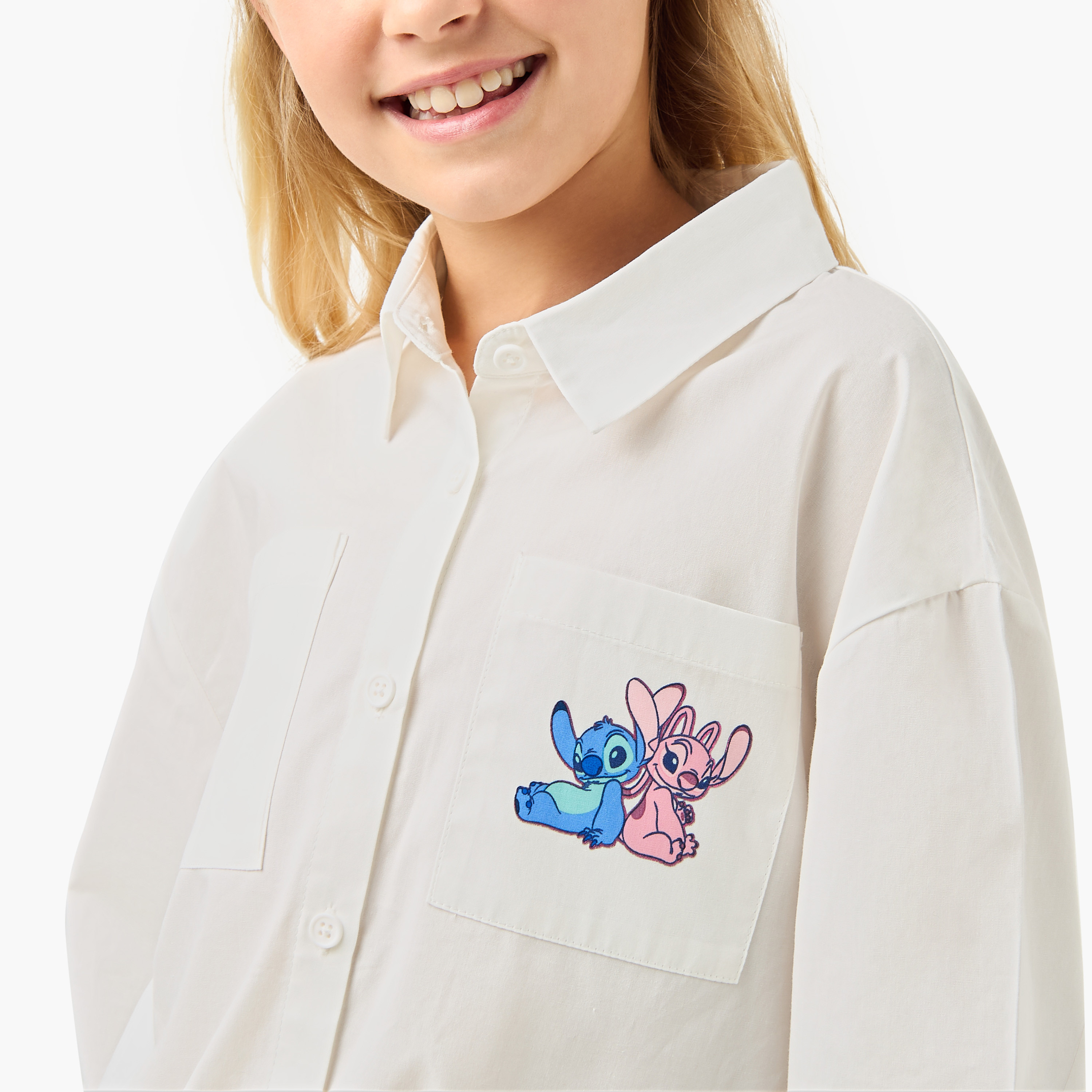 Disney Stitch and Angel Print Shirt with Pocket and Long Sleeves-girls-clothing-blousesandshirts-image-4