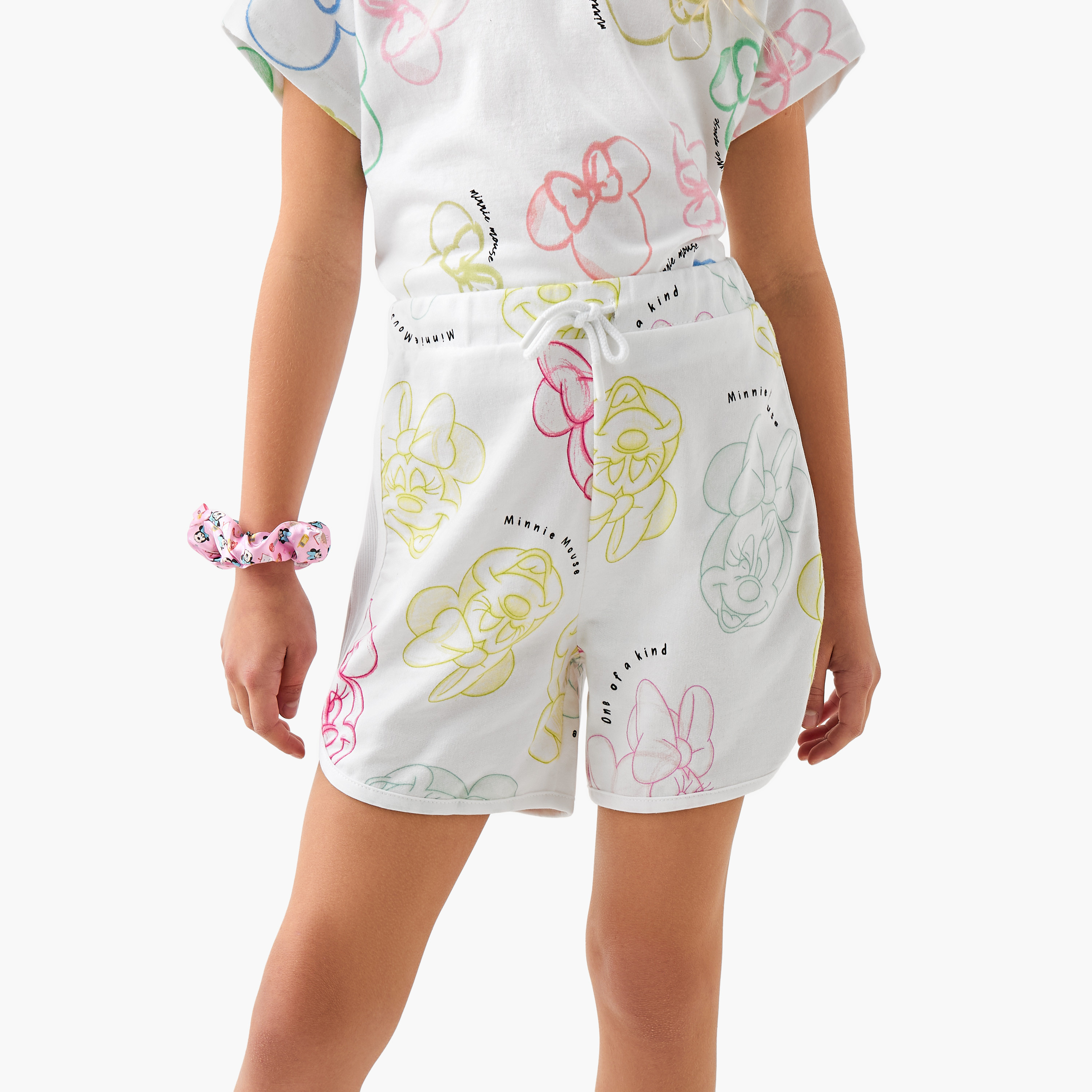 Disney Minnie Mouse Print Shorts with Drawstring Closure-girls-clothing-bottoms-shorts-image-1