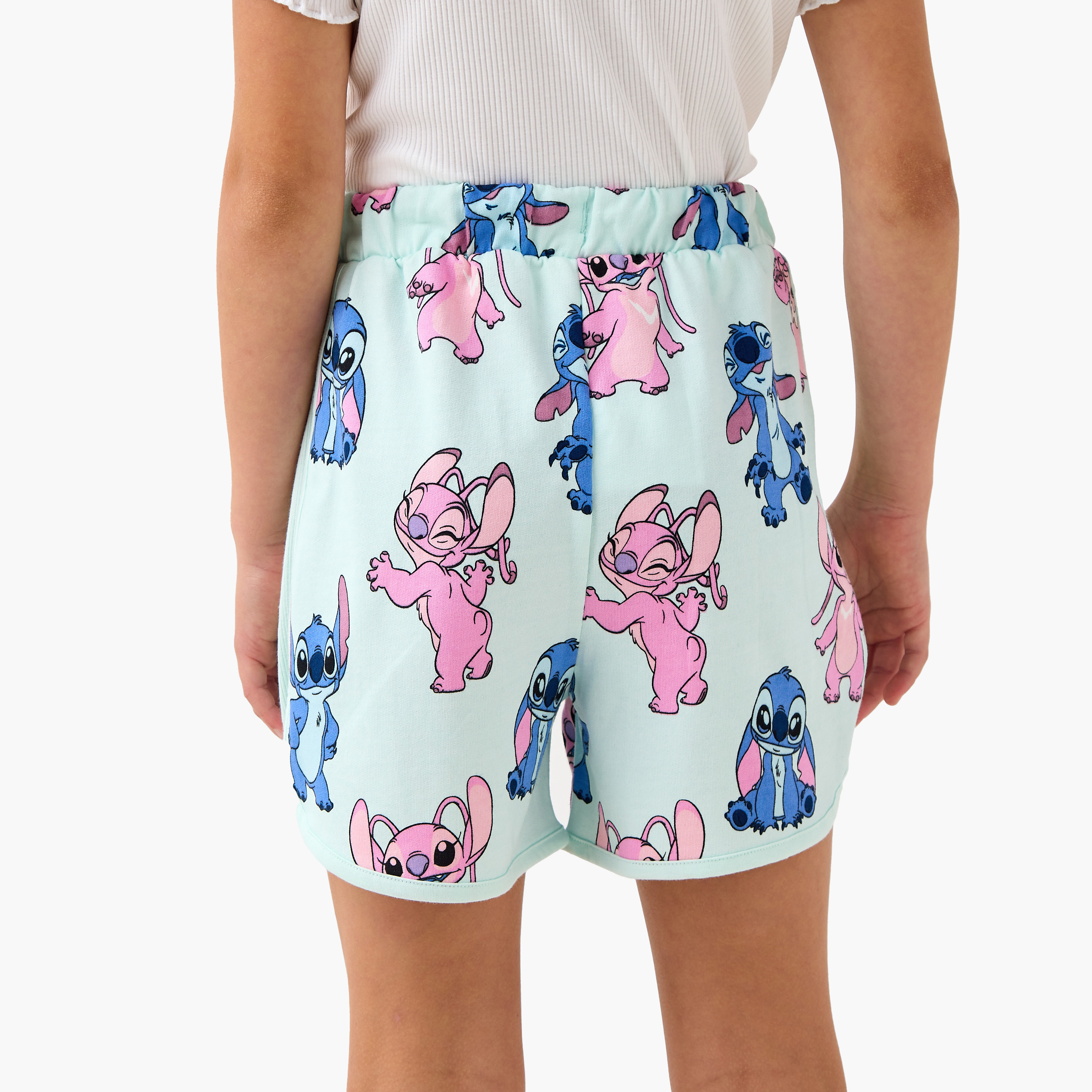 Disney Angel and Stitch Print Shorts with Drawstring Closure-girls-clothing-bottoms-shorts-image-3