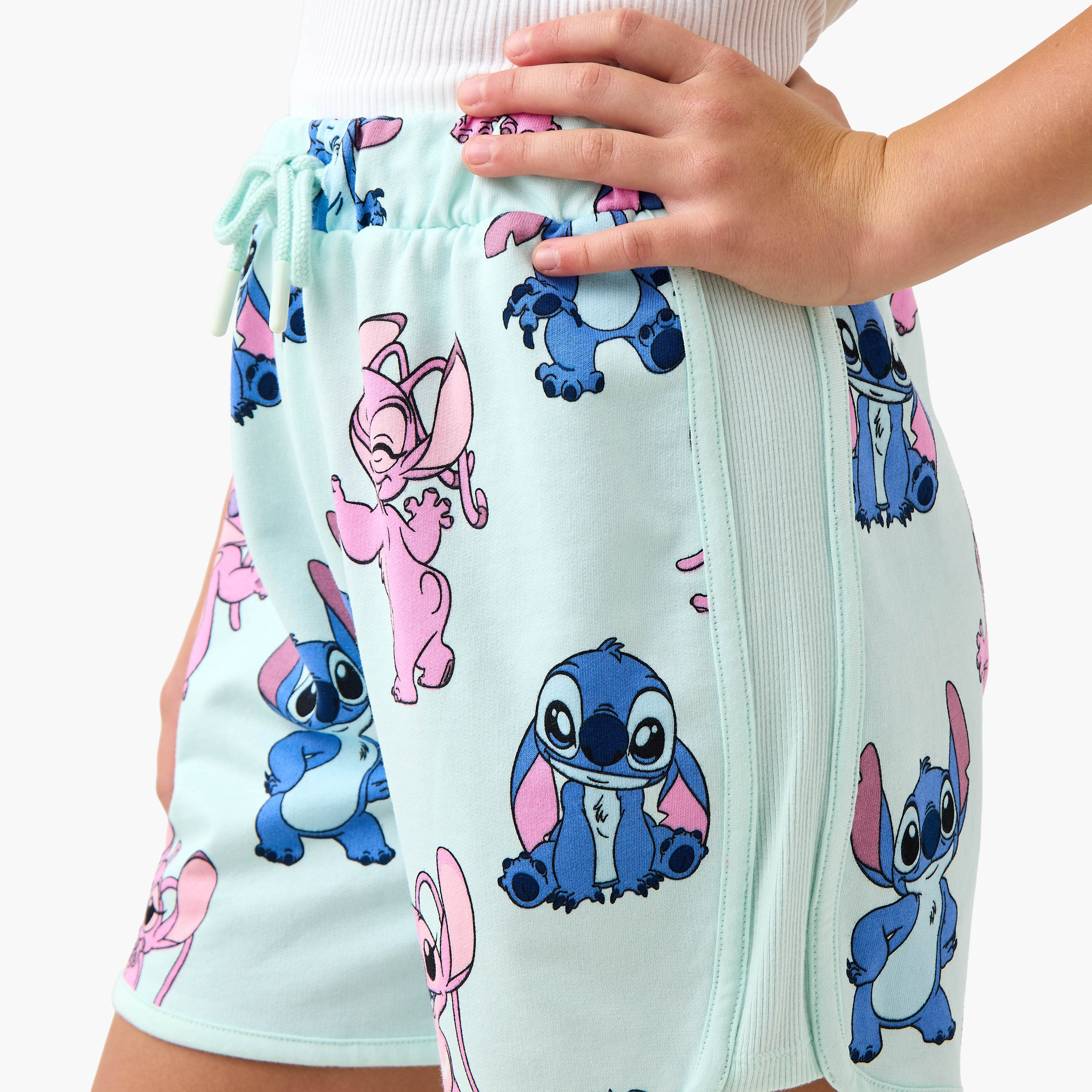 Disney Angel and Stitch Print Shorts with Drawstring Closure-girls-clothing-bottoms-shorts-image-4