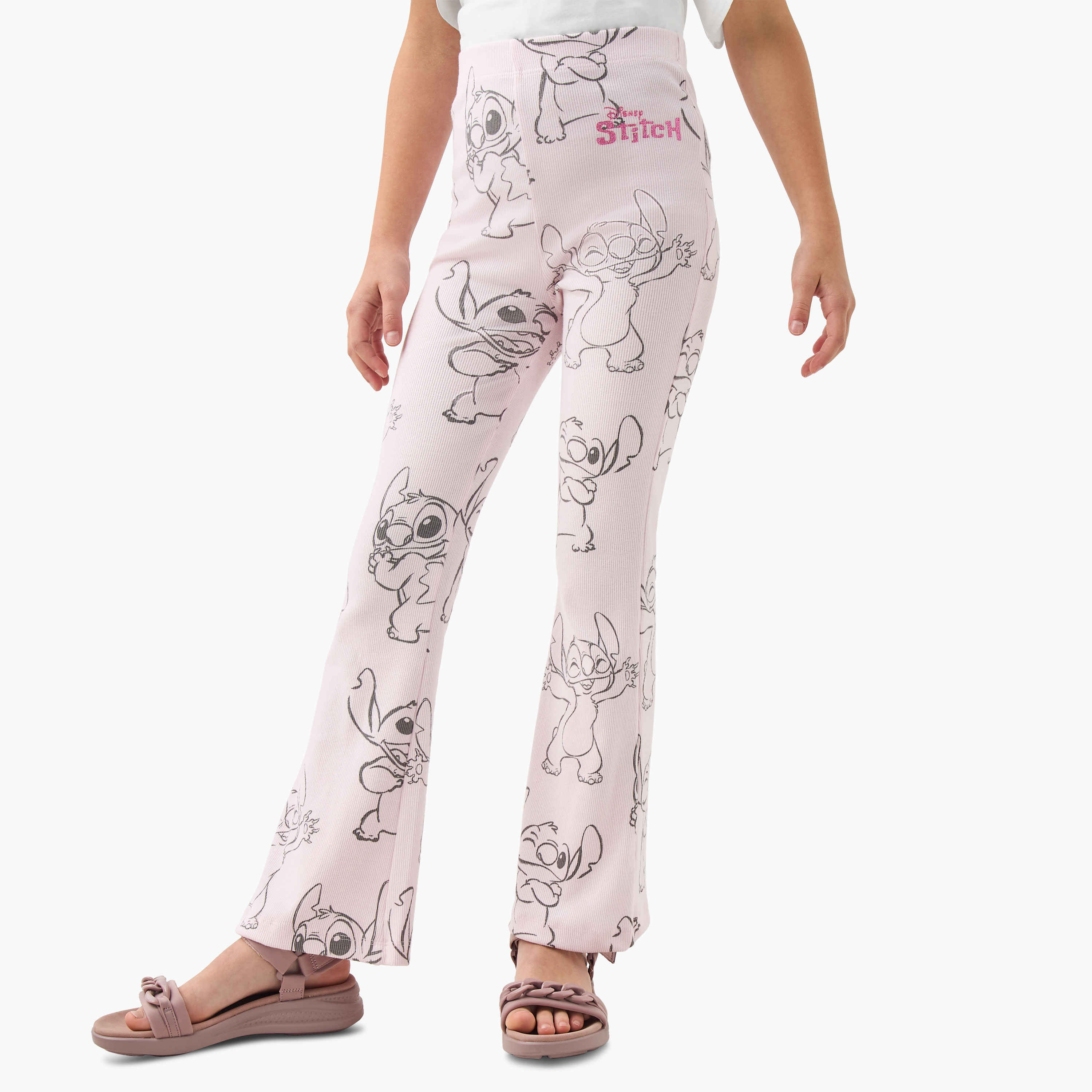 Disney Stitch Print Flared Leggings-girls-clothing-bottoms-leggings-image-1