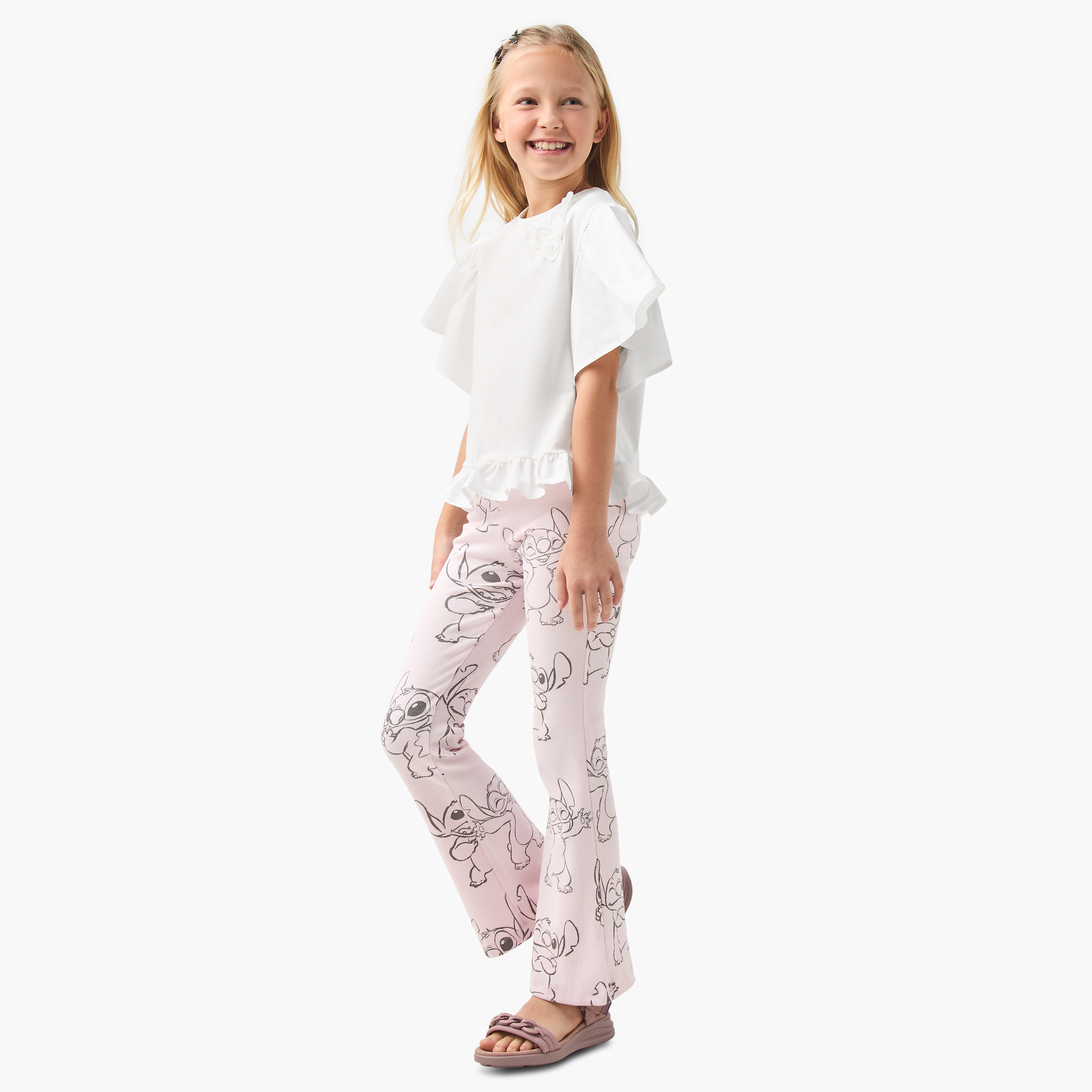 Disney Stitch Print Flared Leggings-girls-clothing-bottoms-leggings-image-2