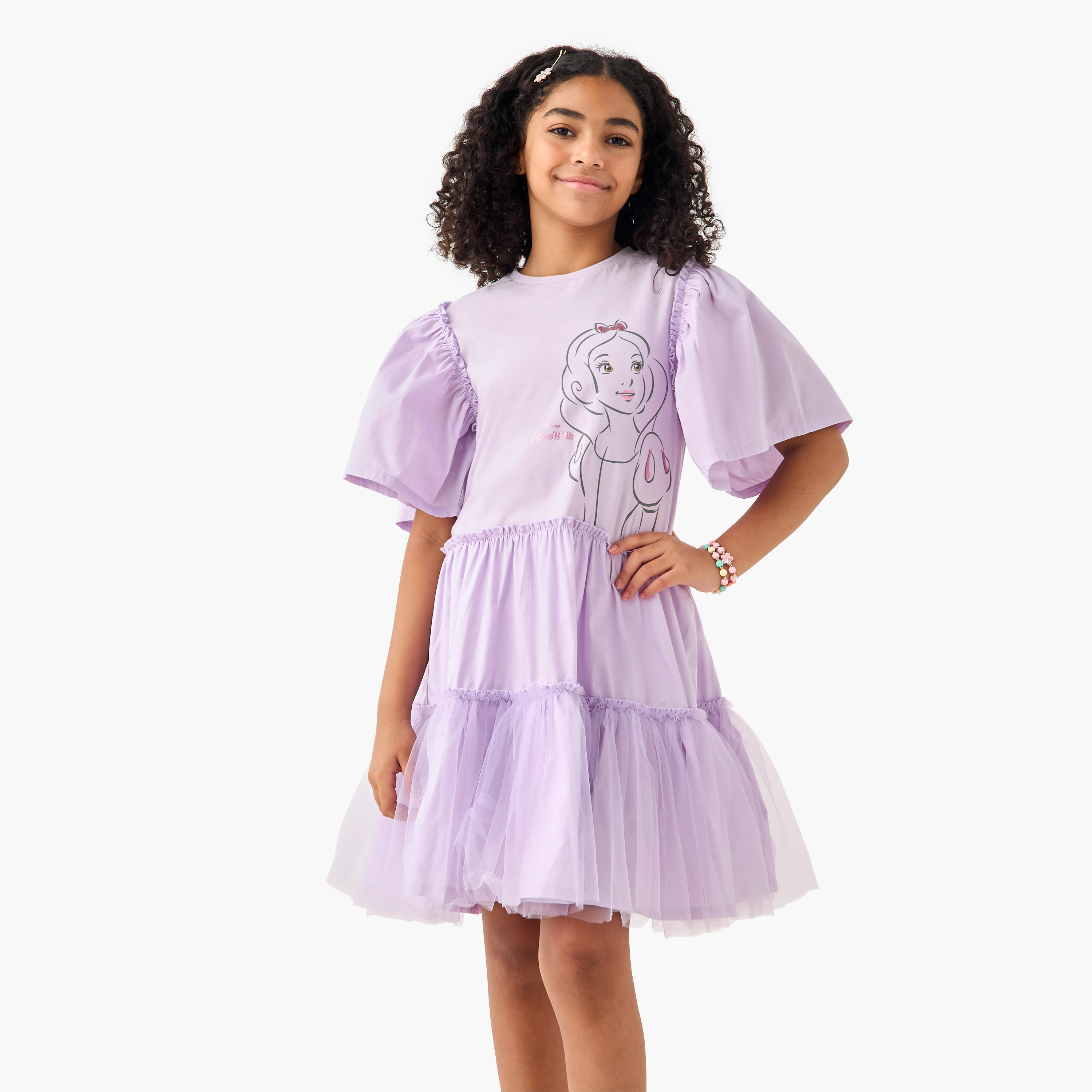 فستان متعدد الطبقات بأكمام واسعة وطبعات سنووايت من ديزني-girls-clothing-dressesandjumpsuits-image-1