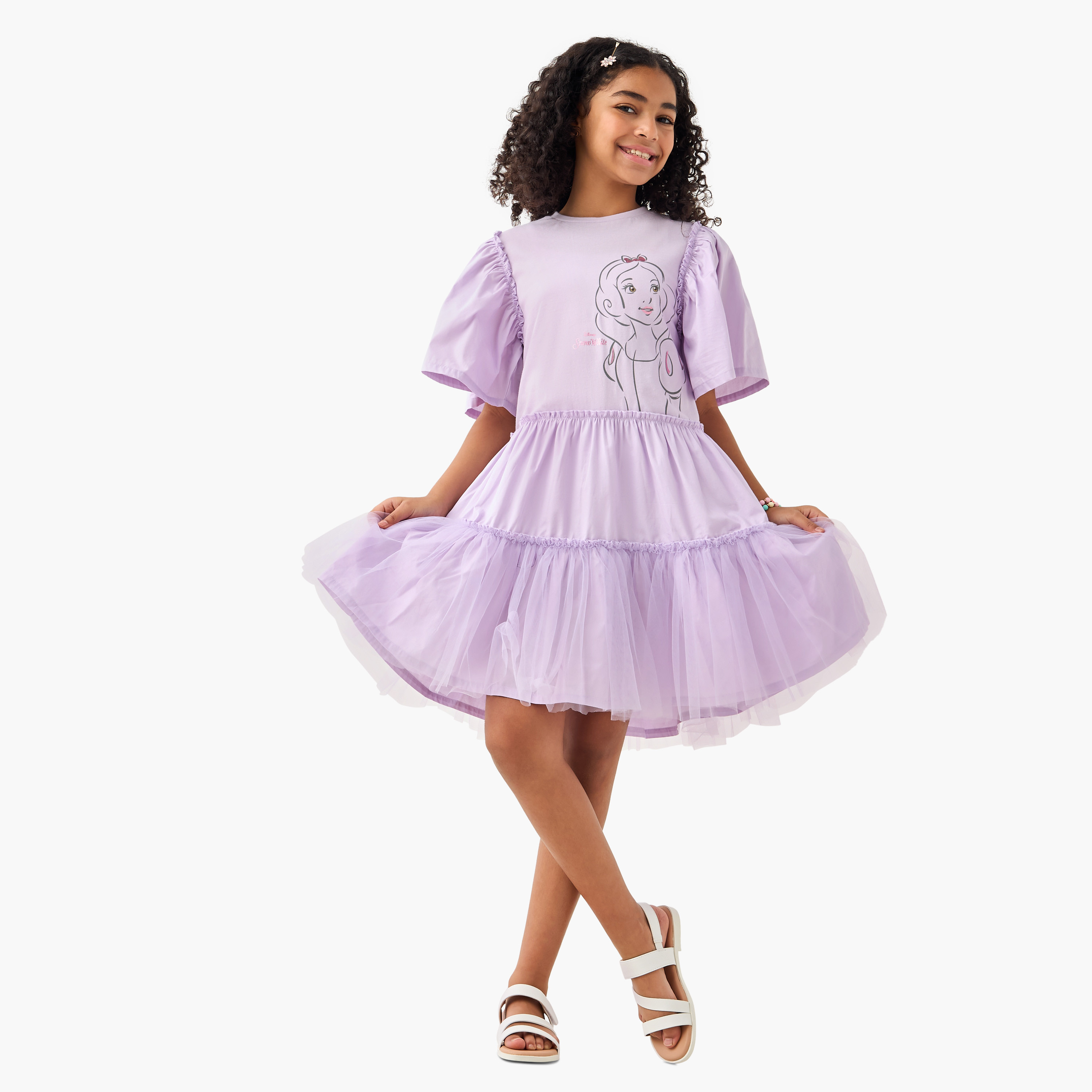 فستان متعدد الطبقات بأكمام واسعة وطبعات سنووايت من ديزني-girls-clothing-dressesandjumpsuits-image-2