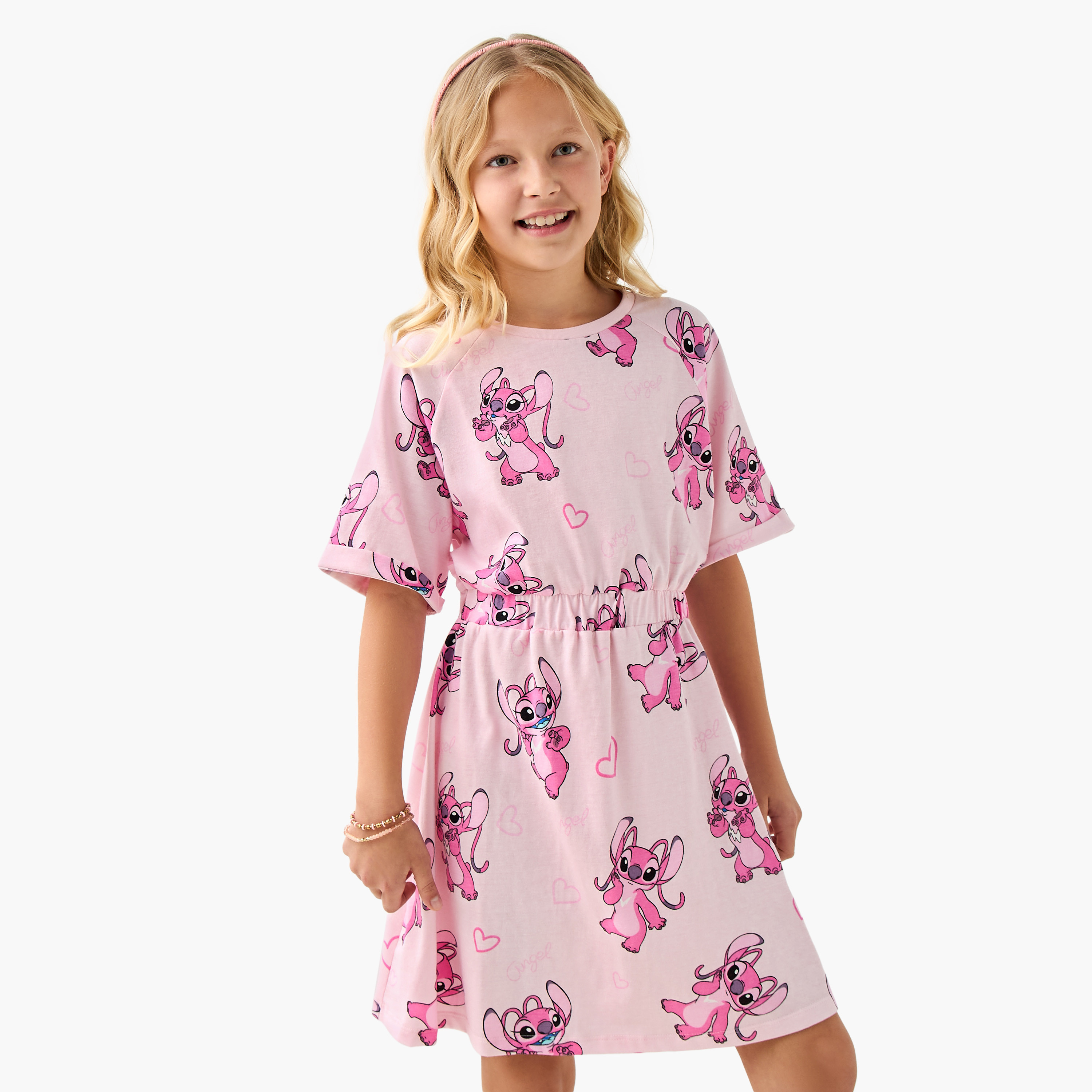 فستان بخصر مطاطي وأكمام قصيرة وطبعات من ديزني-girls-clothing-dressesandjumpsuits-image-1