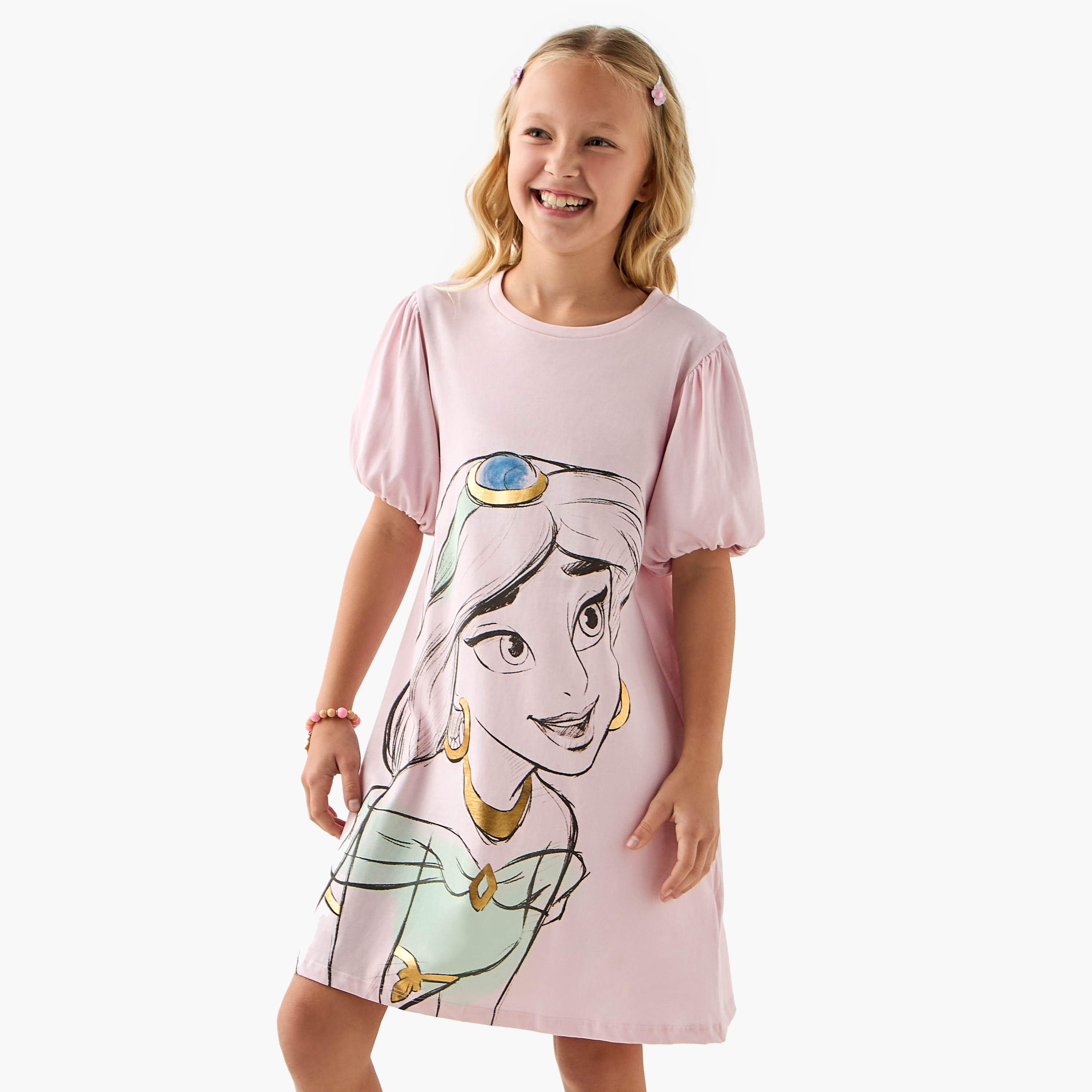 Dinsey Jasmine Print T-shirt Dress with Short Sleeves-girls-clothing-dressesandjumpsuits-image-1