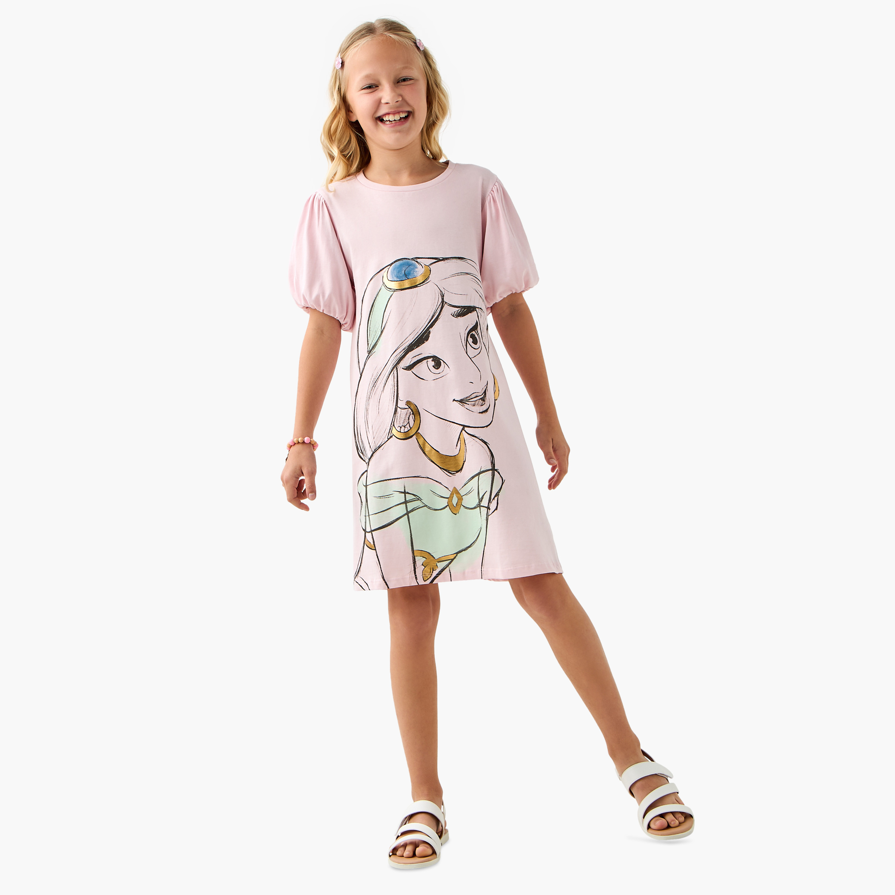 Dinsey Jasmine Print T-shirt Dress with Short Sleeves-girls-clothing-dressesandjumpsuits-image-2