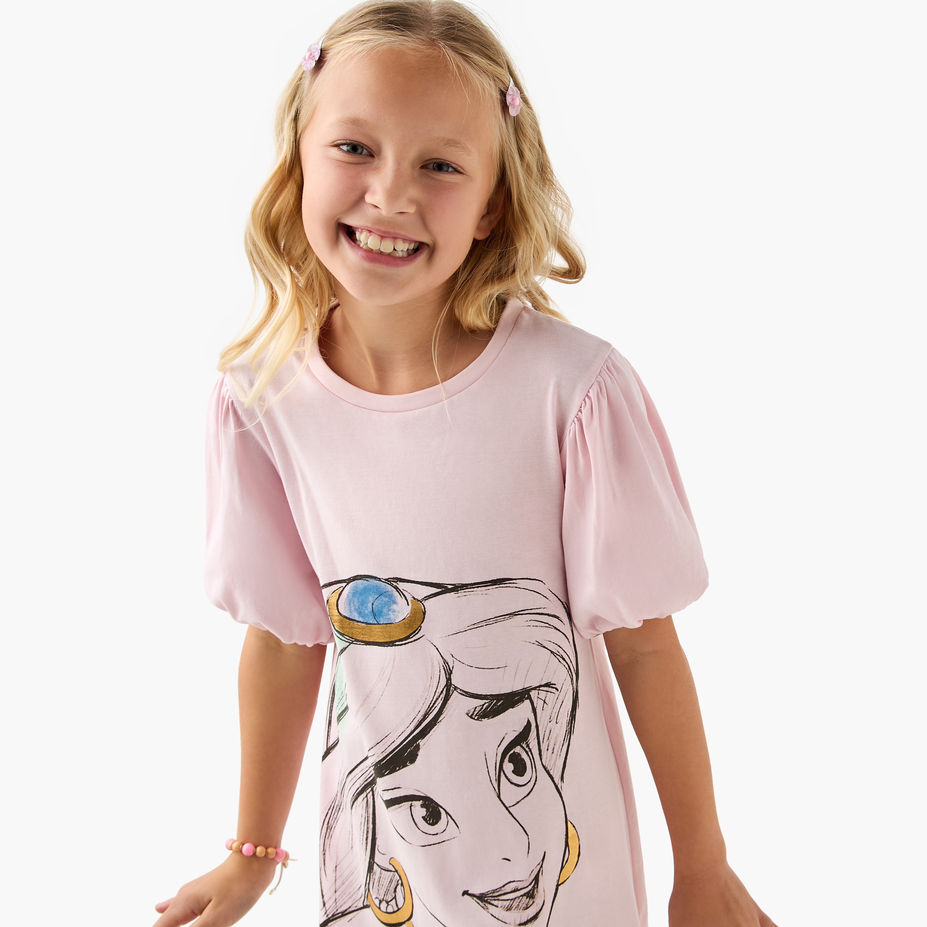 Dinsey Jasmine Print T-shirt Dress with Short Sleeves-girls-clothing-dressesandjumpsuits-image-4