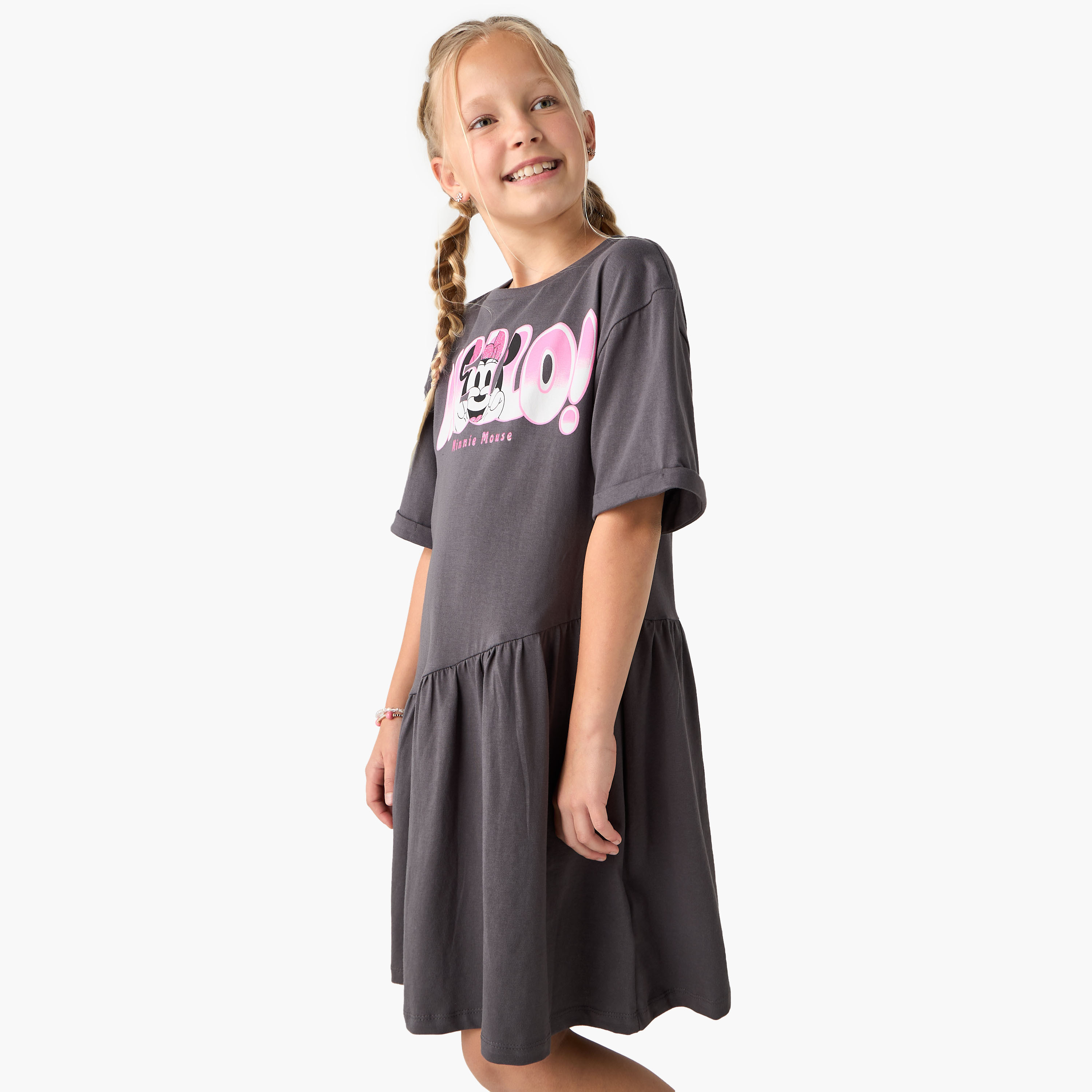 فستان بأكمام قصيرة وياقة مستديرة وطبعات ميني ماوس من ديزني-girls-clothing-dressesandjumpsuits-image-1
