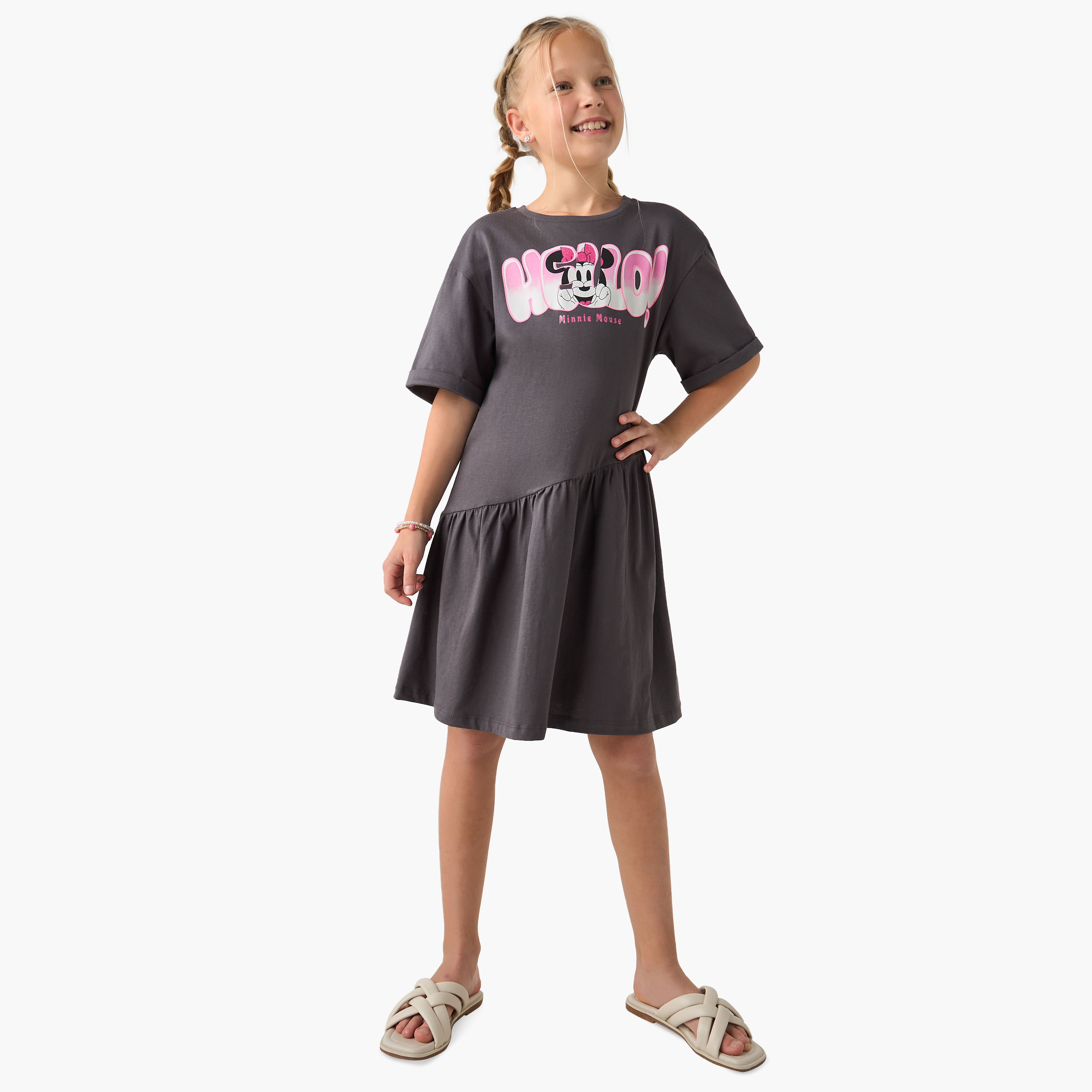 فستان بأكمام قصيرة وياقة مستديرة وطبعات ميني ماوس من ديزني-girls-clothing-dressesandjumpsuits-image-2