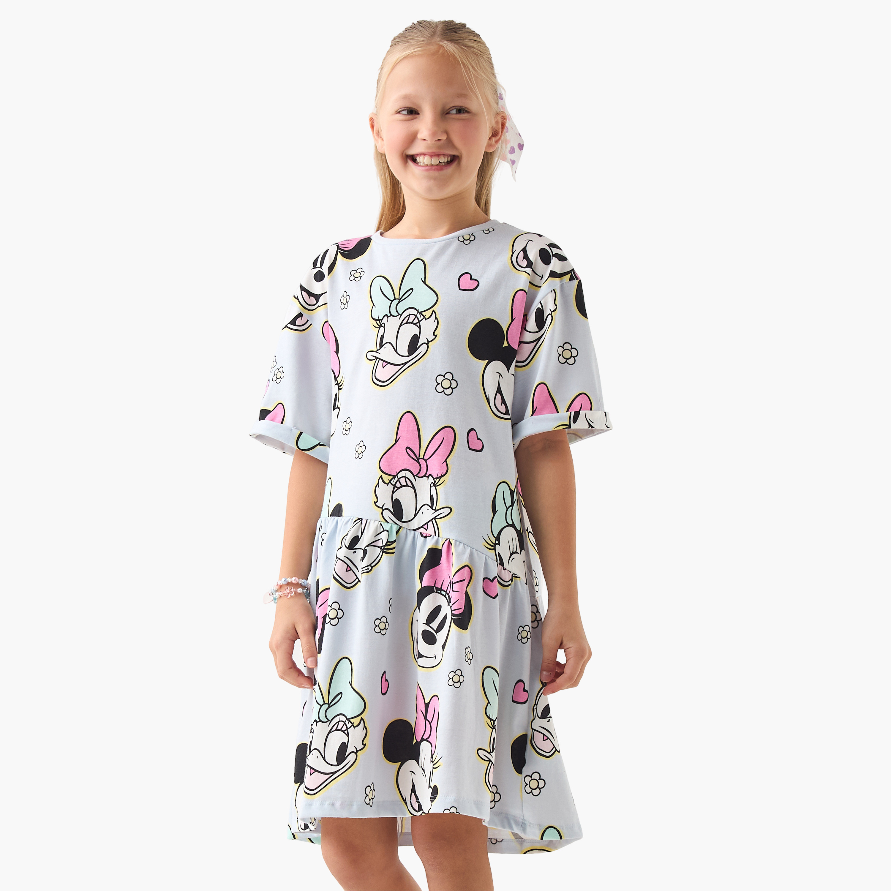 فستان بأكمام قصيرة وطبعات ميني ماوس وديزي داك-girls-clothing-dressesandjumpsuits-image-1