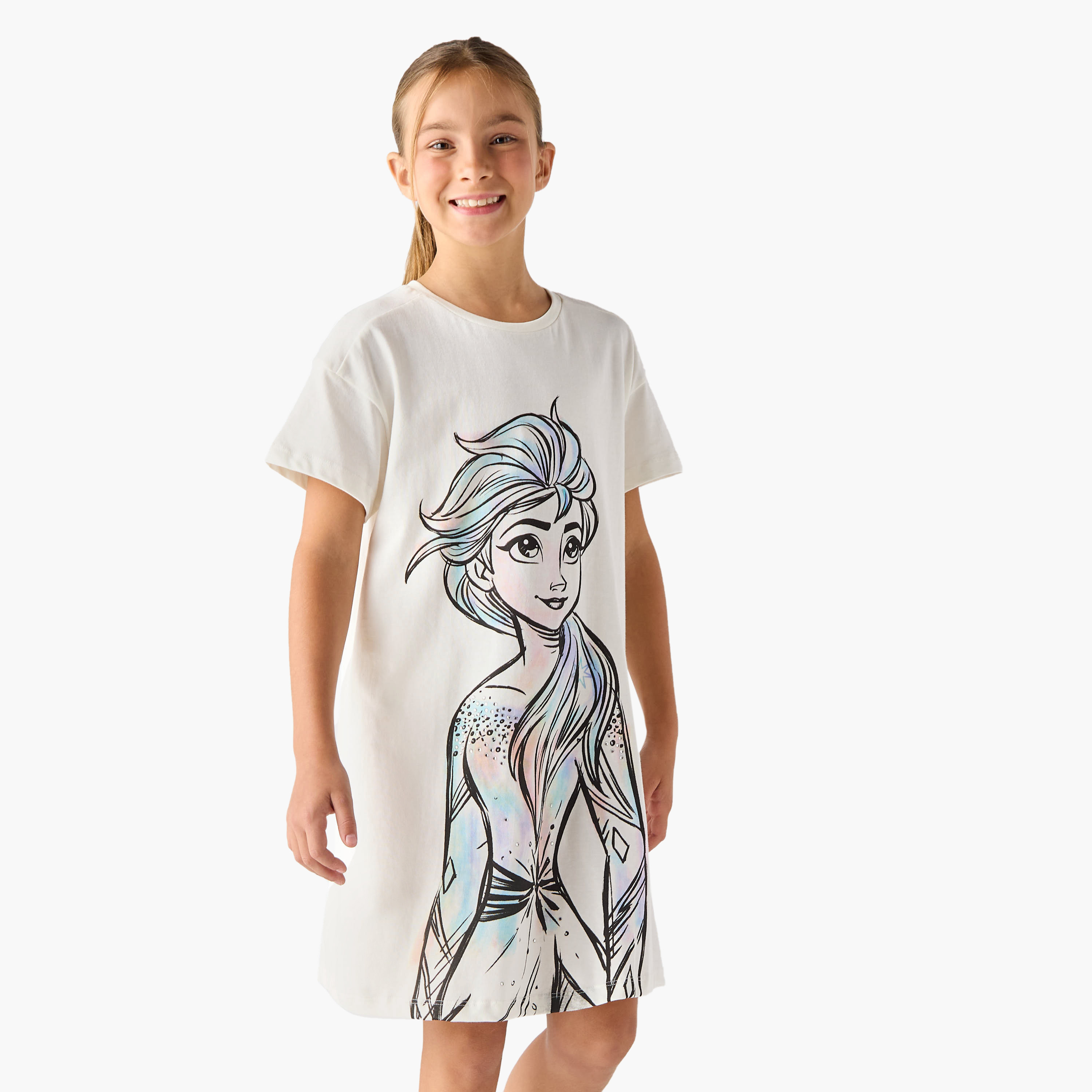 فستان إيه لاين بأكمام قصيرة وطبعات إلسا من ديزني-girls-clothing-dressesandjumpsuits-image-1