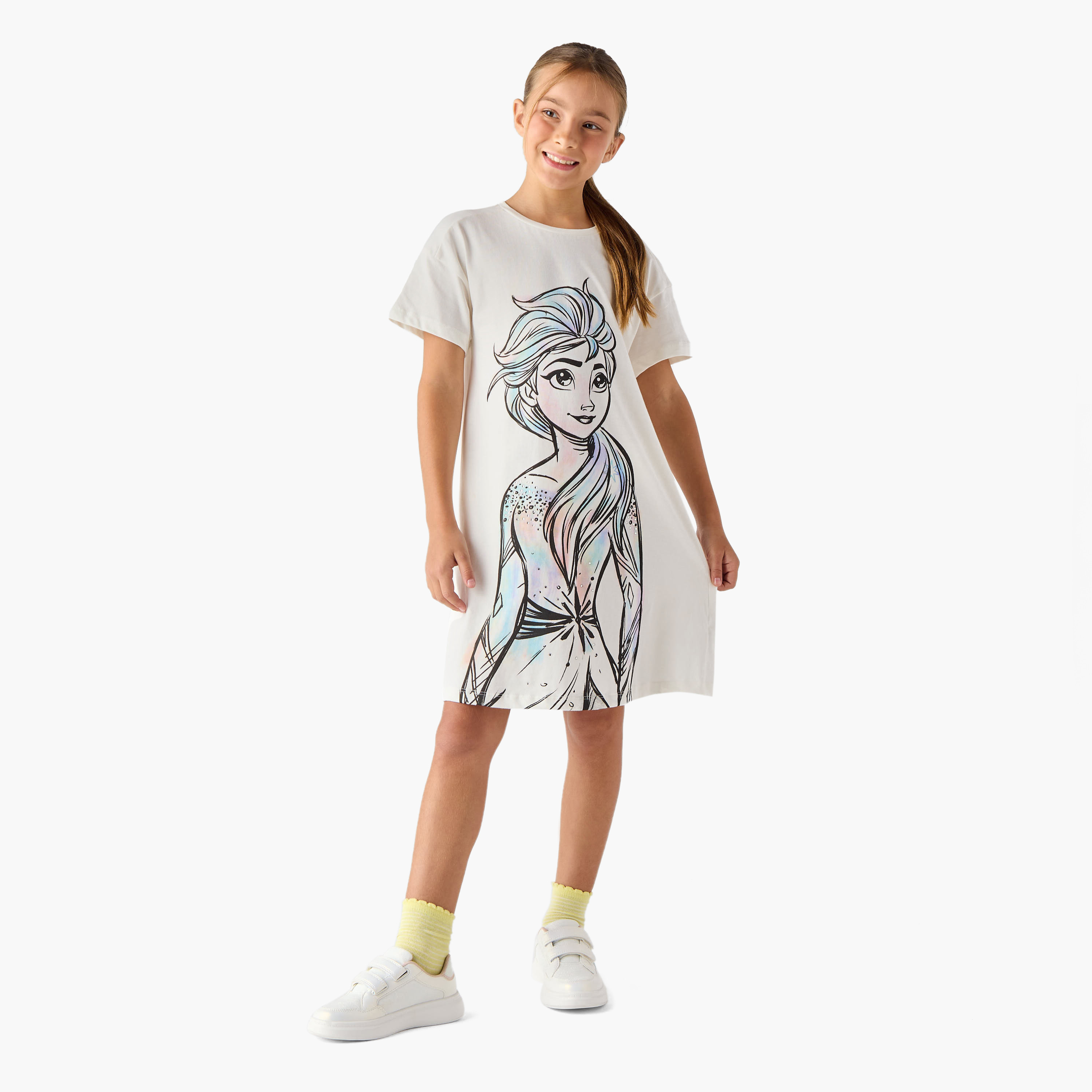 فستان إيه لاين بأكمام قصيرة وطبعات إلسا من ديزني-girls-clothing-dressesandjumpsuits-image-2