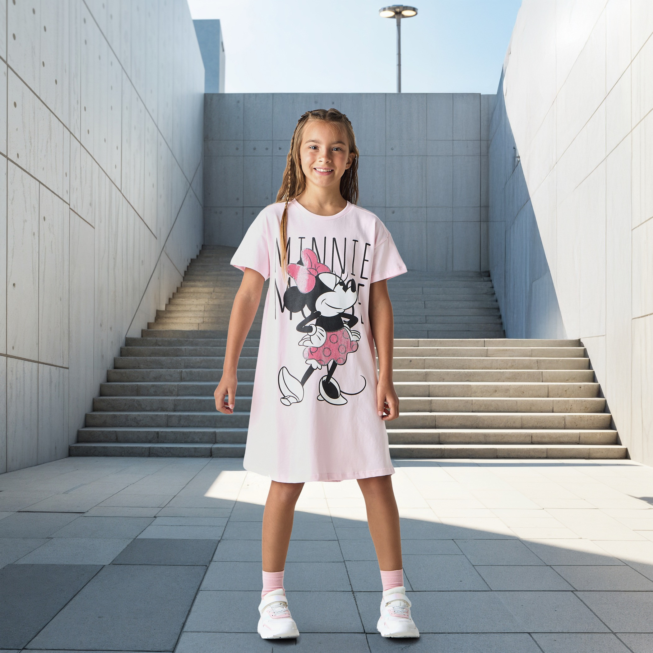 Disney Minnie Mouse Print Dress with Short Sleeves-girls-clothing-dressesandjumpsuits-image-2