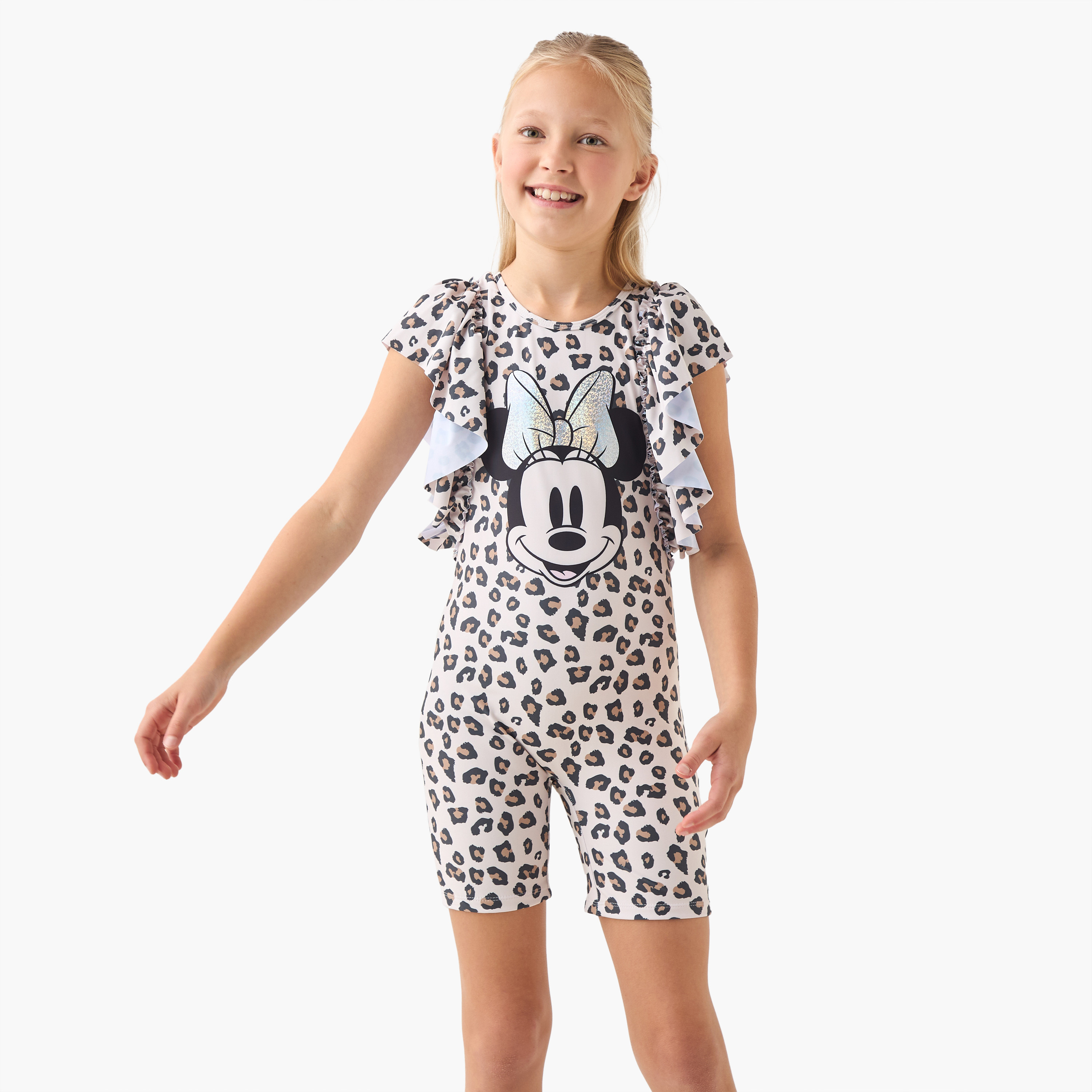 Disney Minnie Mouse Print Swimsuit with Ruffle Sleeves-girls-clothing-sportswear-swimwear-image-1