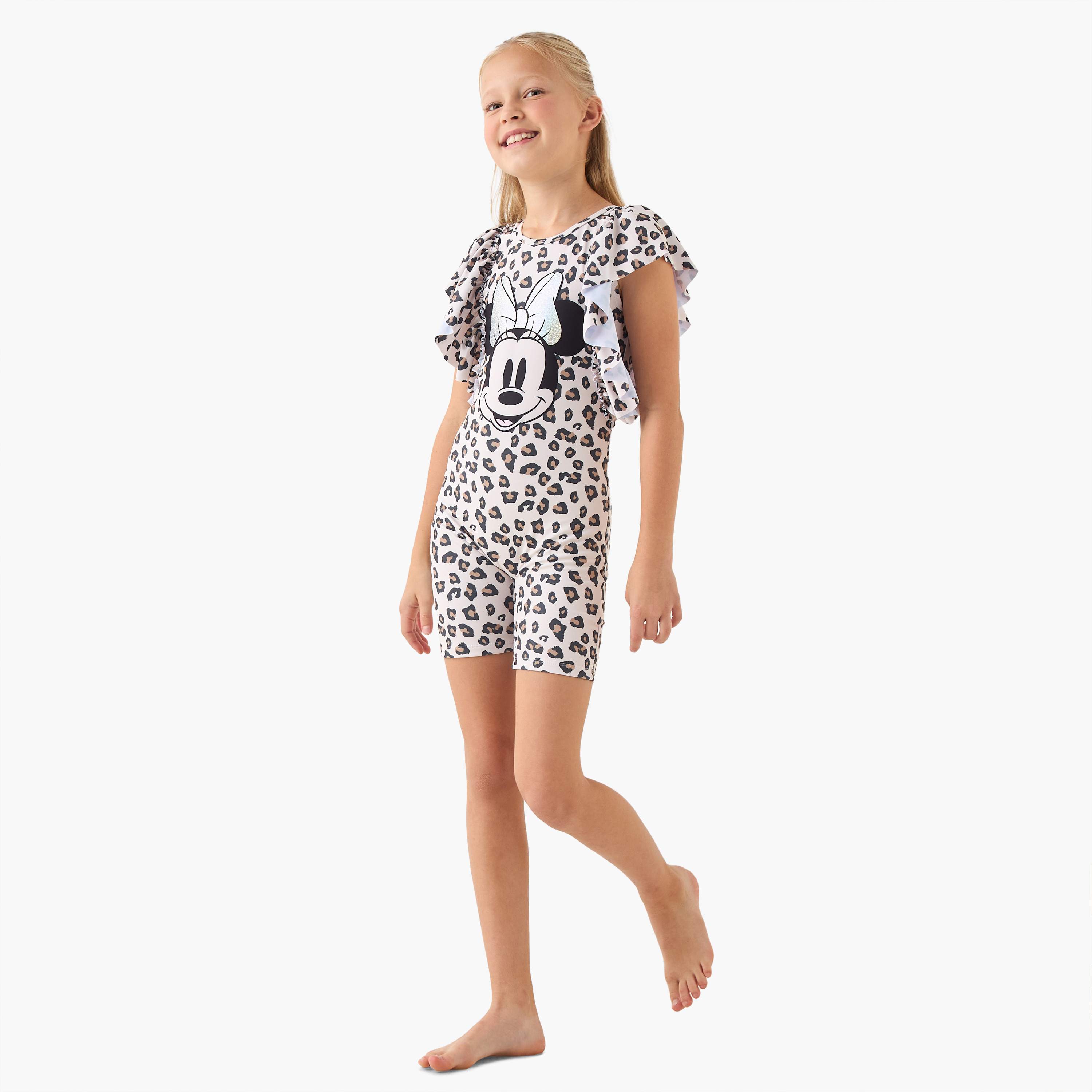 Disney Minnie Mouse Print Swimsuit with Ruffle Sleeves-girls-clothing-sportswear-swimwear-image-2